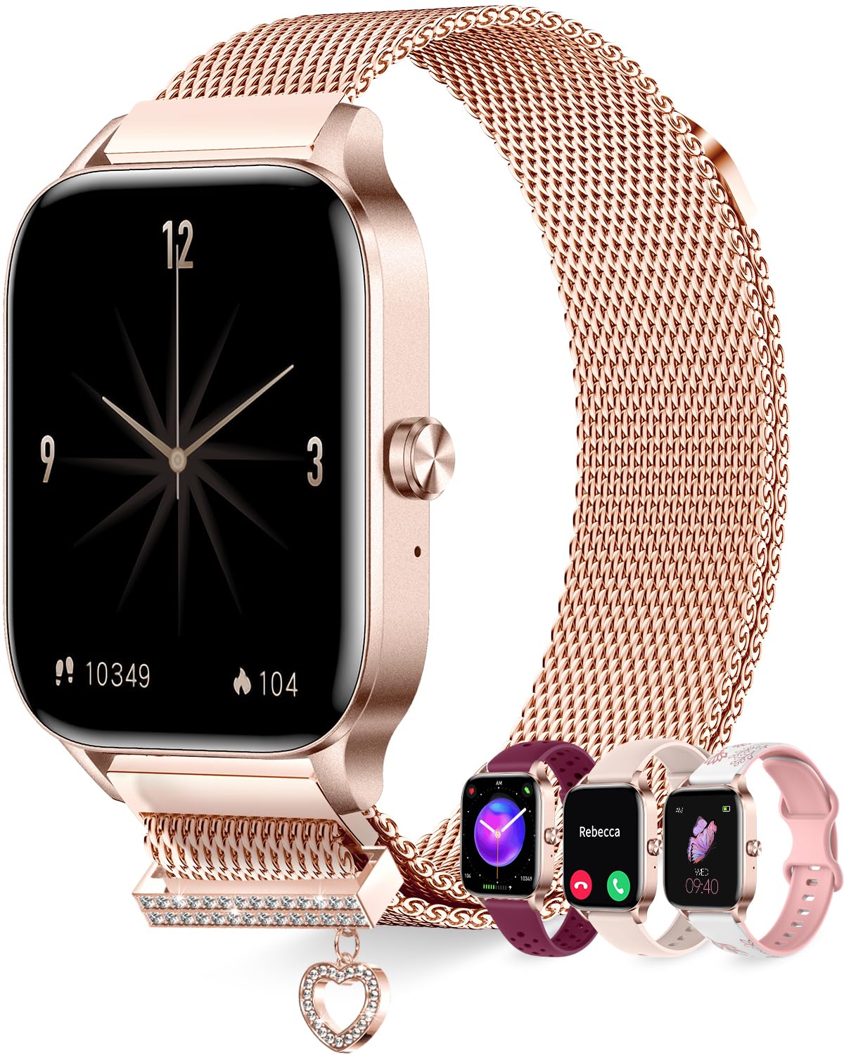 Orologio Smartwatch Donna con Chiamate e Notifiche 4 Cinturini 1.85" Orologio Fitness Contapassi Frequenza Cardiaca Sonno 100+ Sportive Smart Watch Donna per Android iOS, Rose Gold