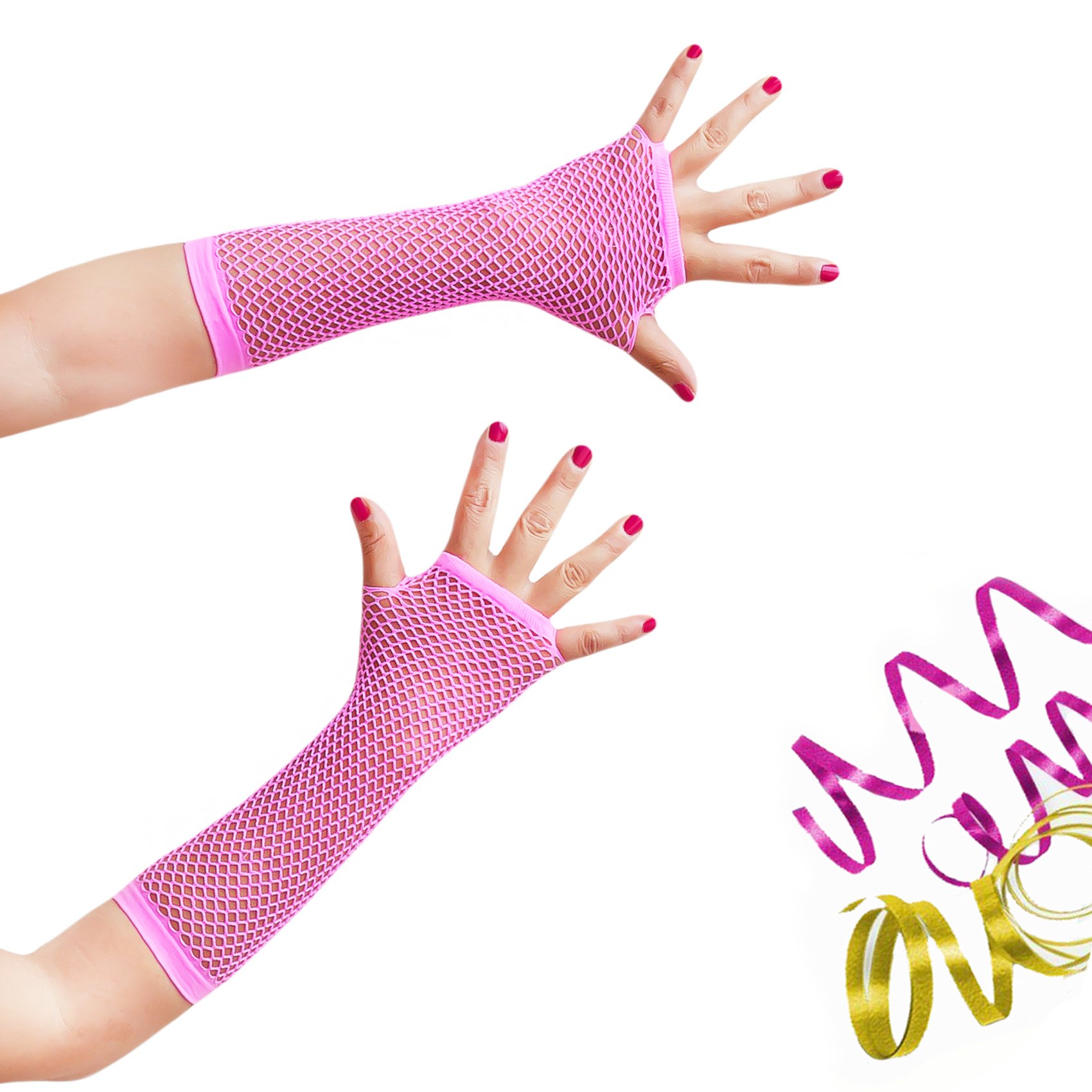 Netzhandschuhe Fingerlos, Halblang, In Pink – Aus Polyacryl/Elasthan, Für Partys & Events