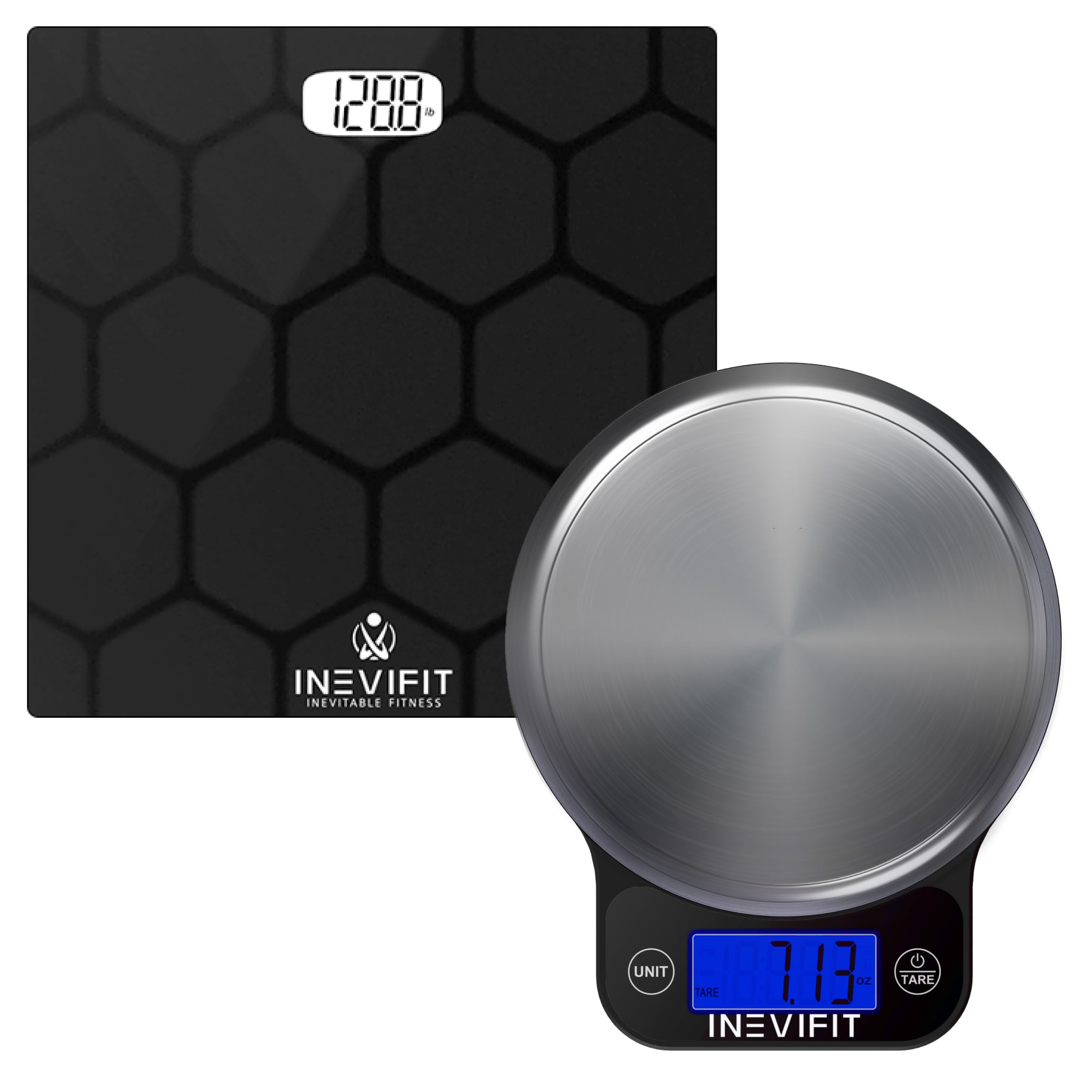 INEVIFIT Bathroom Scale & Digital Kitchen Scale Fitness Bundle, Complete Body Composition and Nutrition Tracking Solution with Batteries Included