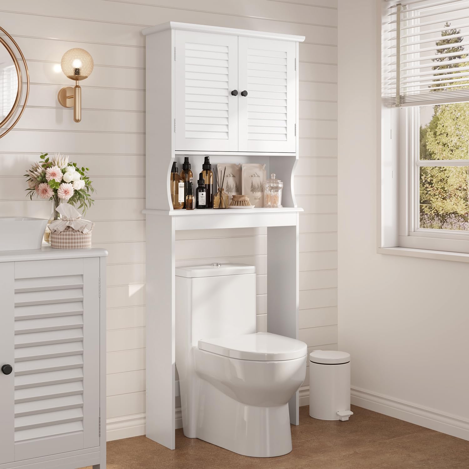 Xbro Waschmaschinenschrank für Waschmaschine und Wäschetrockner, Badezimmer Hochschrank Überbauschrank mit Türen, Toiletten Regal 65 x 22 x 163.5 cm, Weiß