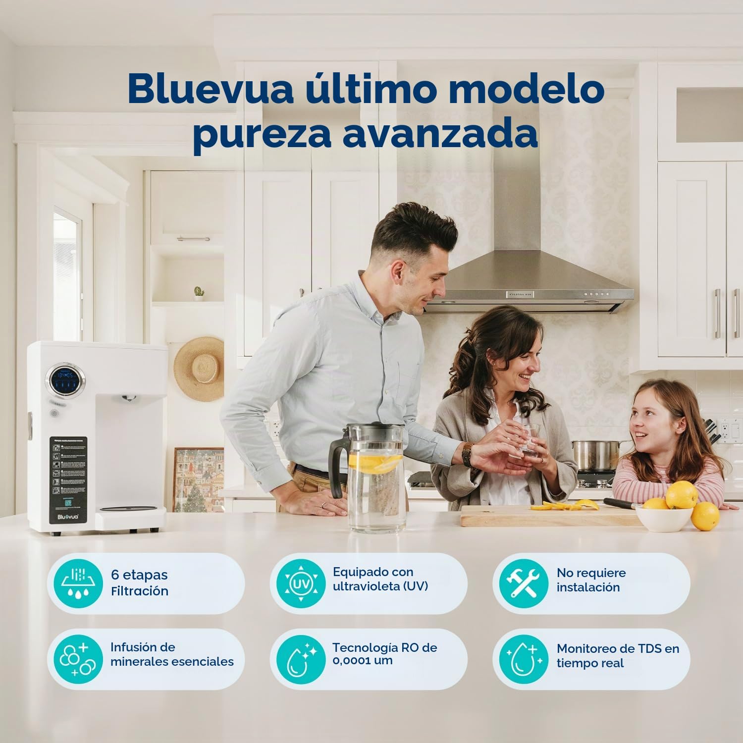 Bluevua RO100ROPOT-UV Sistema de ósmosis inversa Filtro de agua para encimera, purificación de 6 etapas con UV y remodelación, filtración de medidor de ósmosis inversa, purificador de agua portátil