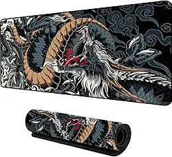 Mouse Pad Gamer Speed Extra Grande Profissional 70x35 x3mm Bordas Costuradas e Base Antiderrapante Dragão Azul Premium