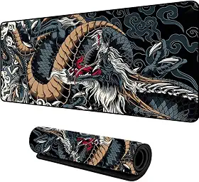 Mouse Pad Gamer Speed Extra Grande Profissional 70x35 x3mm Bordas Costuradas e Base Antiderrapante Dragão Azul Premium