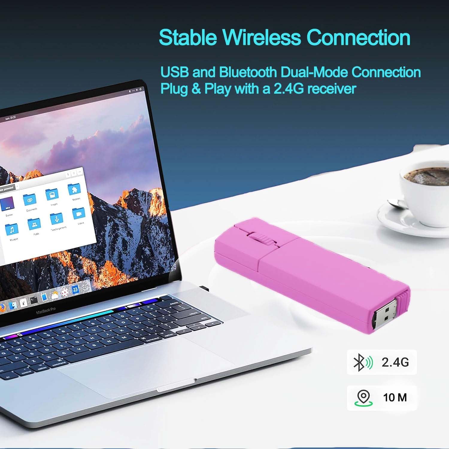 Generic Ultra Small Bluetooth Wireless Mouse, Dual Mode (BT+2.4G) Noiseless Rechargeable (with Mouse Case), 1200 DPI Slim and Portable Mini Travel Cordless Mice for PC Computer Laptop (Pink)