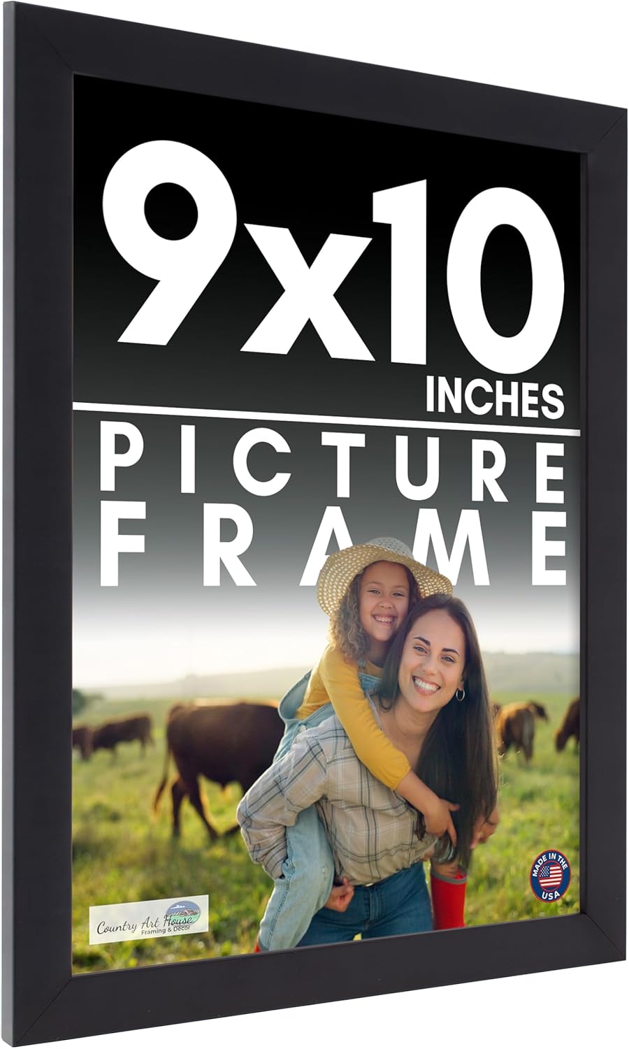 9x10 Frame Black Picture Frame - Complete Modern Photo Frame Includes UV Acrylic Shatter Guard Front, Acid Free Foam Backing Board, Hanging Hardware Wood Wall Frames for Family Photos - no Mat