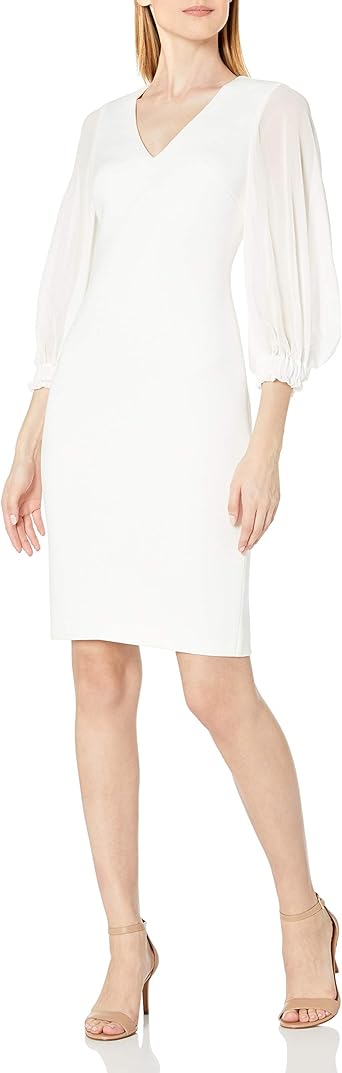 badgley mischka ivory bell sleeve dress