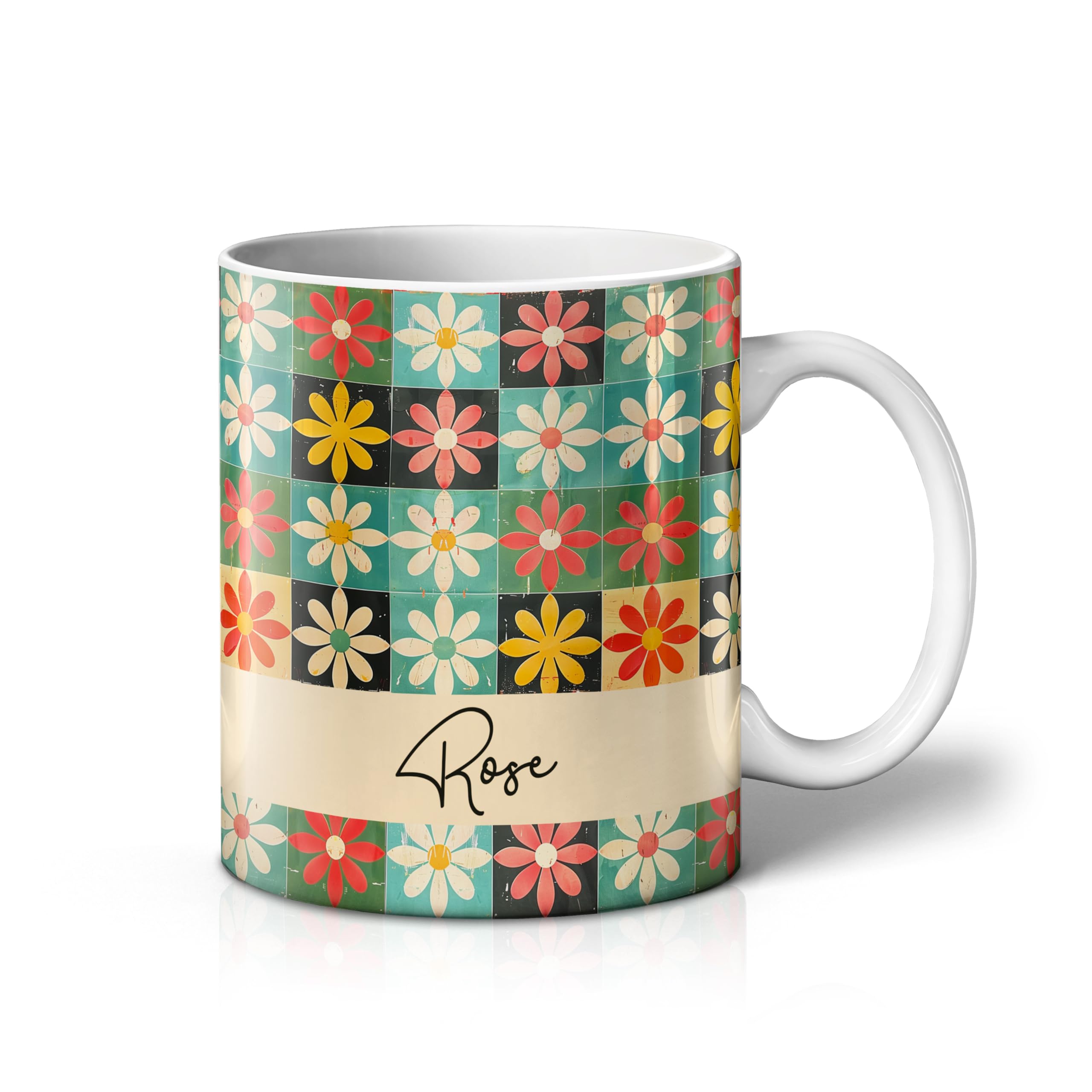iCaseDesigner Personalised Retro Vintage Mug with Any Name – Custom Coffee Mug – 11 Oz Tea Cup – Unique Customised Gift for Men, Women, Work, Birthdays and Anniversaries - 15. Floral Tile