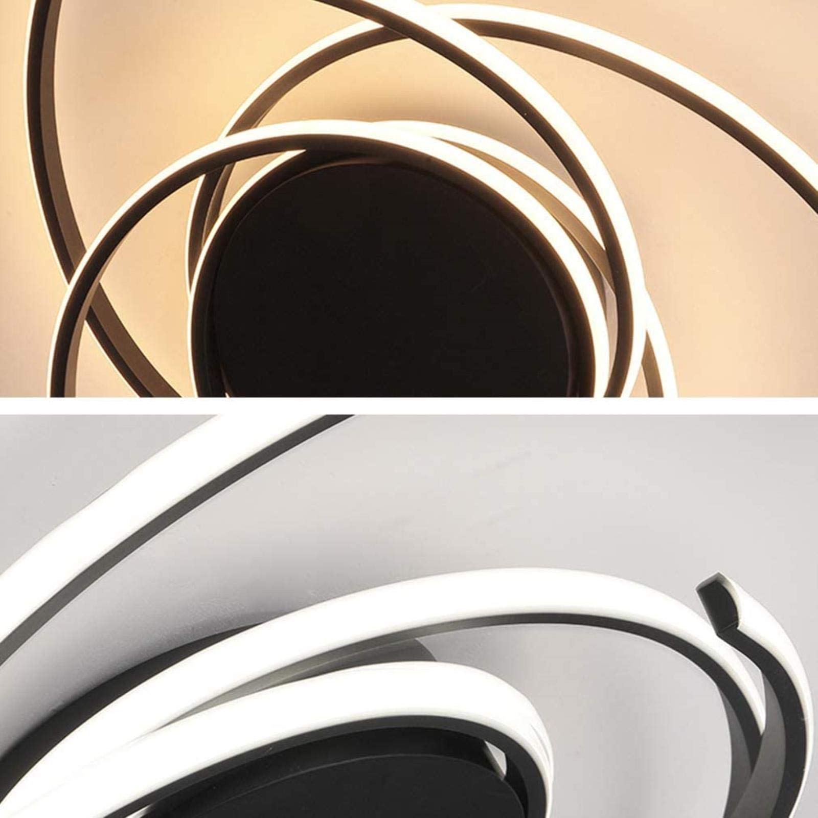 Lámpara de techo LED moderna regulable con control remoto Lámpara de isla de cocina Mesa de comedor Diseño de forma de flor espiral creativa Iluminación de araña de techo de acrílico de metal, Negro