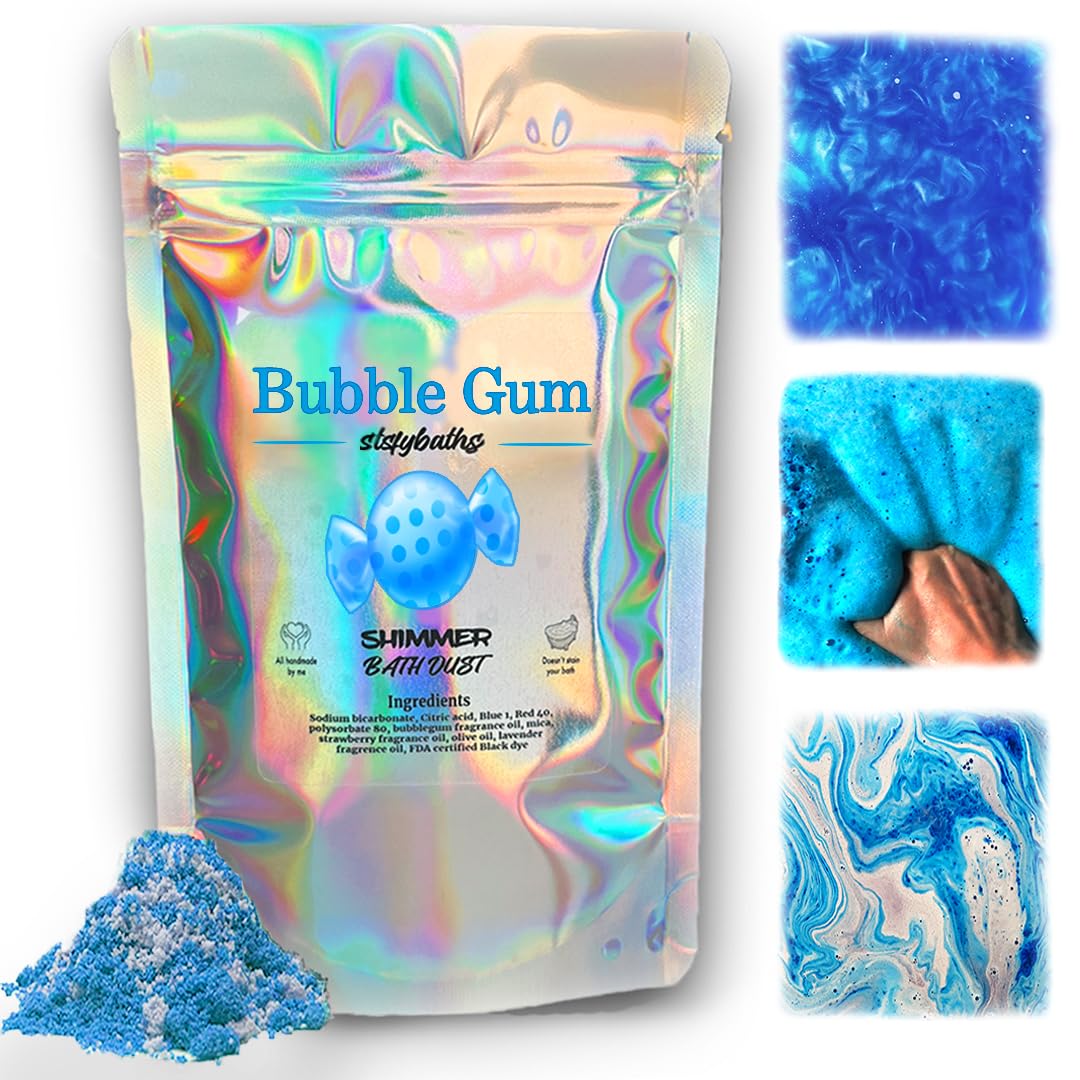 Blue Bubblegum Shimmer Bath Bomb in A Bag - Handmade Scented Bath Bombs for Women,Kids and Men - Bulk Bathbomb Fizzies Perfect for Boys and Girls All Ages (Small, Blue)