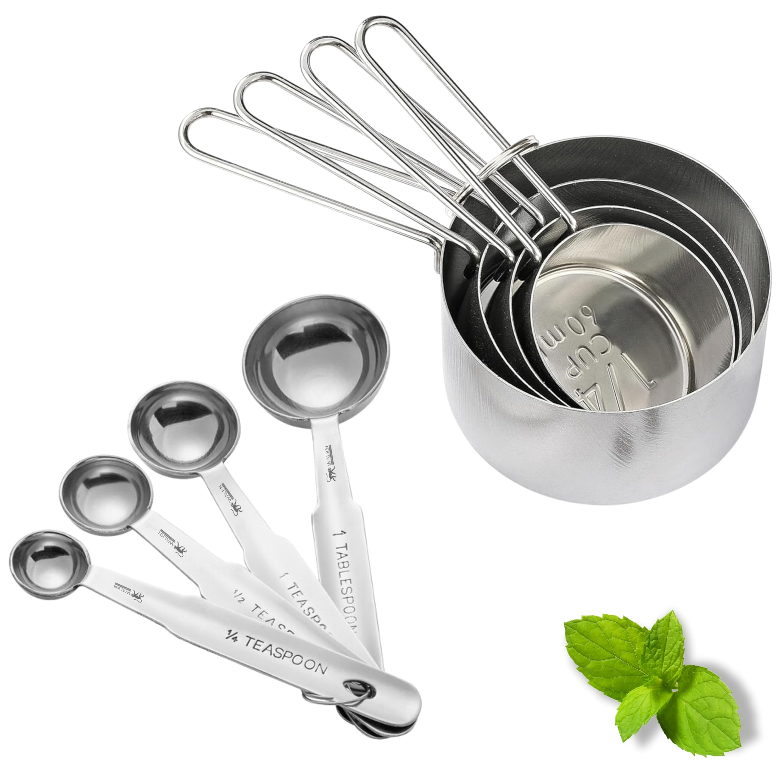 WALKN Stainless Steel Measuring Cups & Spoon Combo | Set of 4 Cups & 4 Spoons with Handles | Kitchen Gadgets for Cooking & Baking | for Dry or Liquid Ingredients