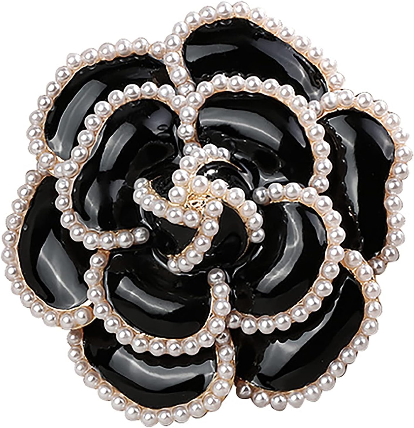 MXHUABlack Rose Flower Brooch Pin Petal Pearl Elegant Exquisite Brooches for Women Wedding Banquet Party Shirts Dresses, Metal, imitation pearls