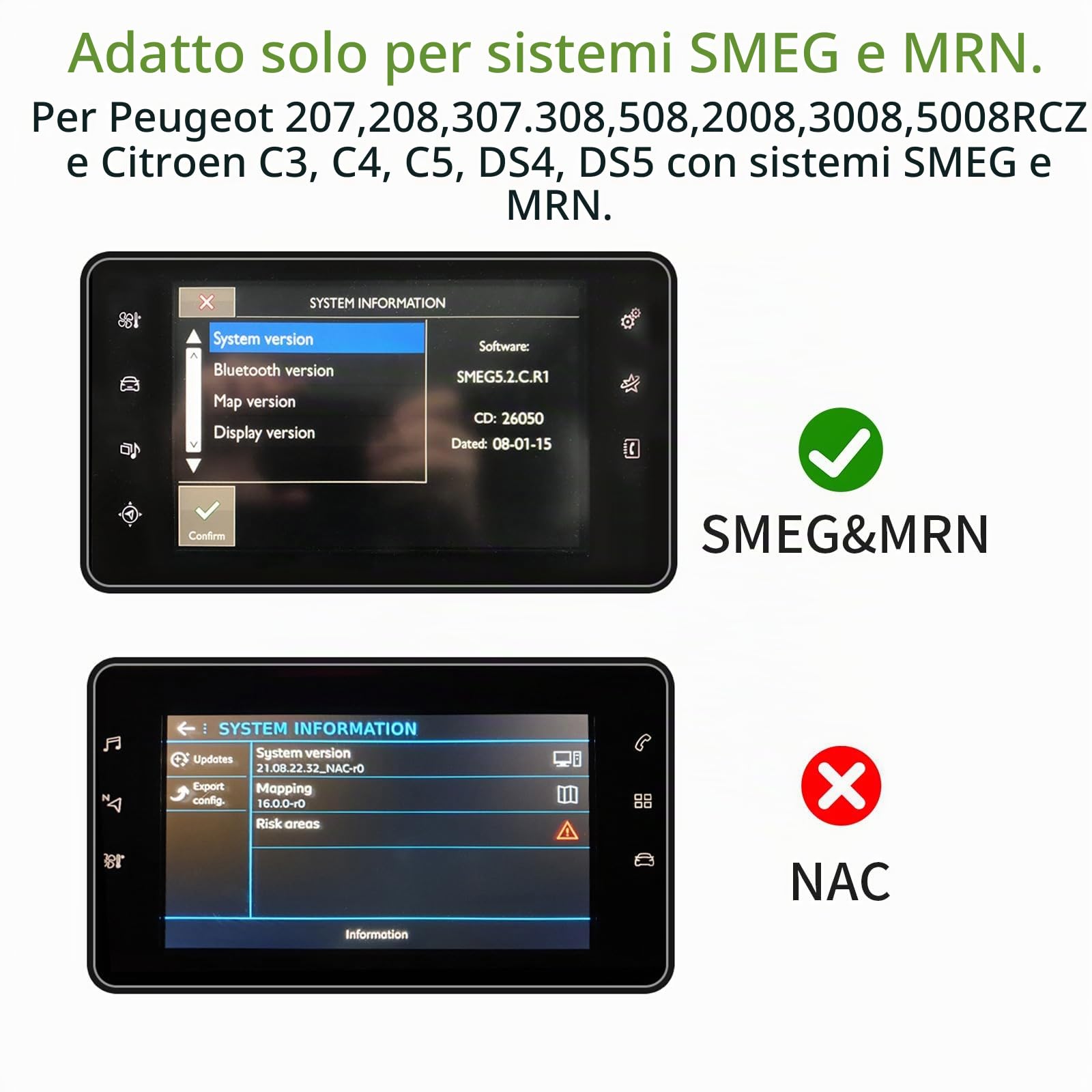 Adattatore auto senza fili CarPlay/Android per Peugeot Citroen Picasso 2013-2016 DS4 DS3 308 508 208 2008 C4 Support Specchio Link Navigation Audio e Video USB Camera