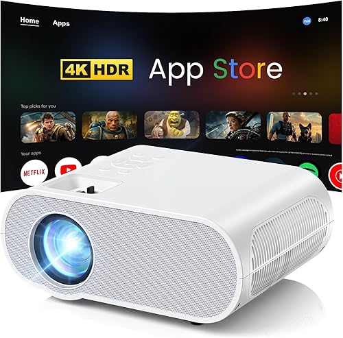 Proyector inteligente ANSI 1500, proyector HOMPOW UHD 4K con WiFi y Bluetooth, sistema de transmisión integrado para exteriores, proyector de cine