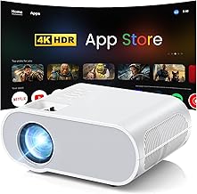Smart Projector, HOMPOW UHD 4K Projector with WiFi and Bluetooth, Built-in Streaming System Outdoor Projector, Home Cinema Projector for iOS/Android