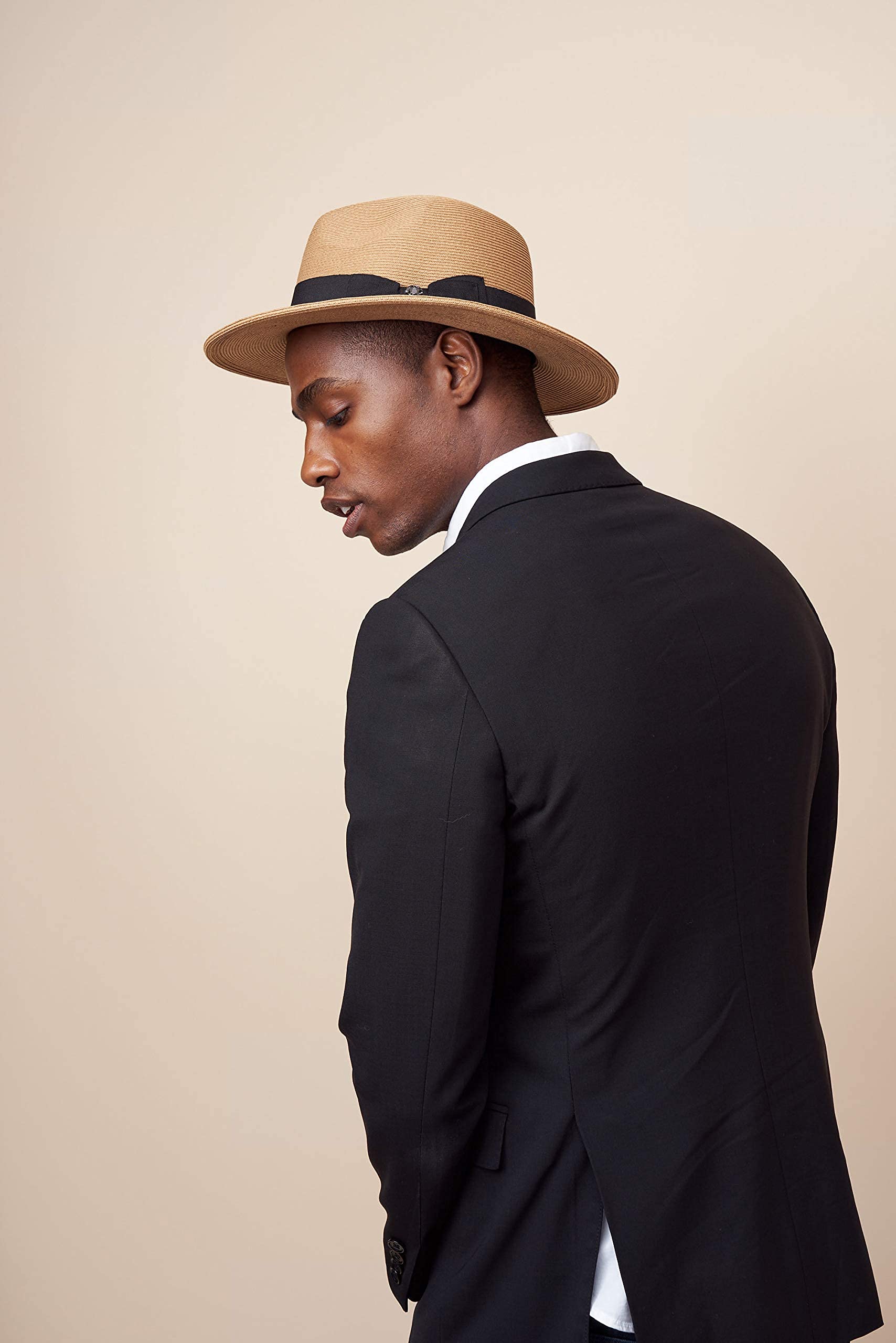 Pineapple&Star Cappello da spiaggia Fedora in paglia con treccia fine UPF50+, unisex, Brown_bowbk, S
