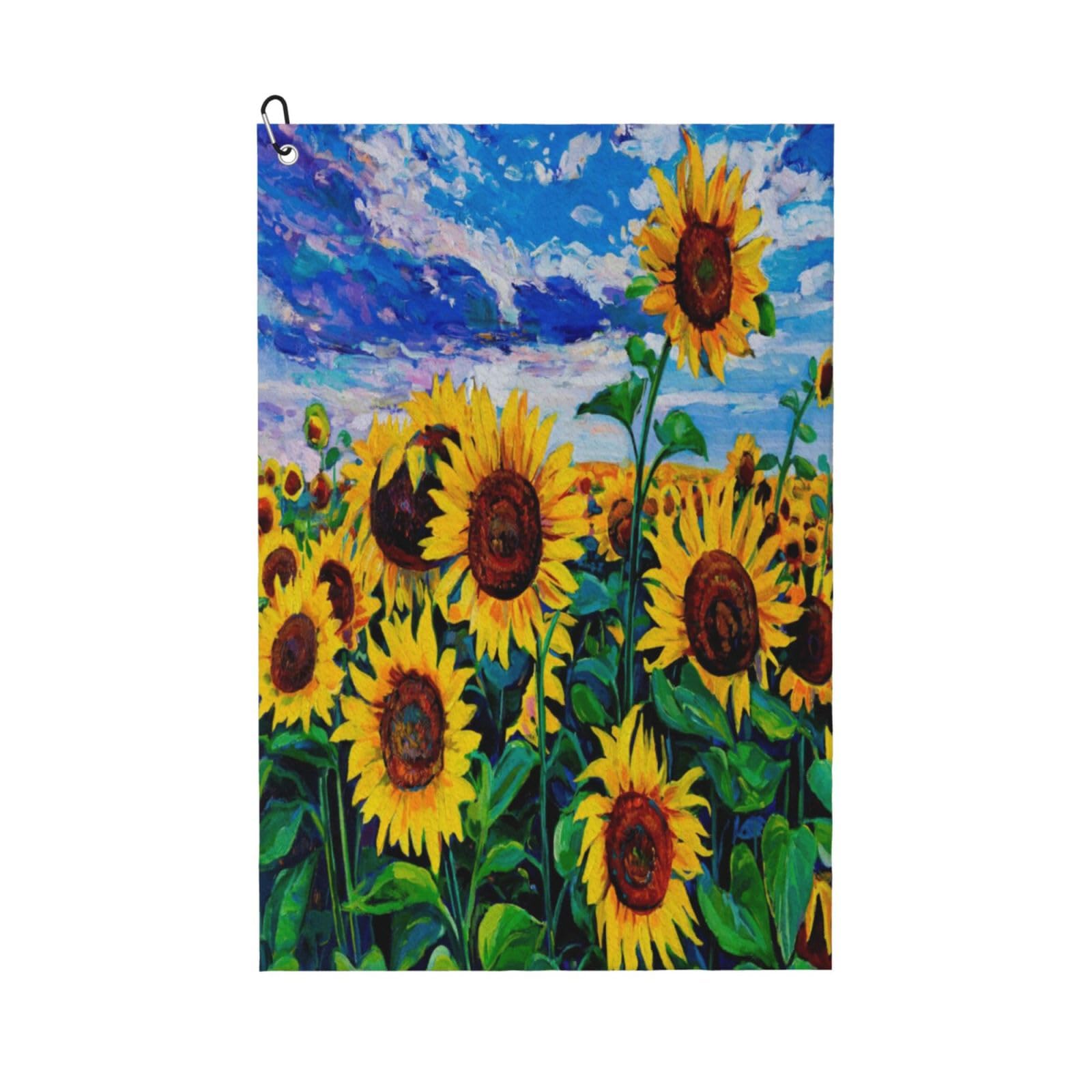 AOOEDM Landscape with Sunflowers Print Golf Towel with Carabiner Clip Absorbent Microfiber Golf Towel for Cleaning Golf Ball Club Putter Iron for Golf Bag Trolly Belt Loop 16" X 24"