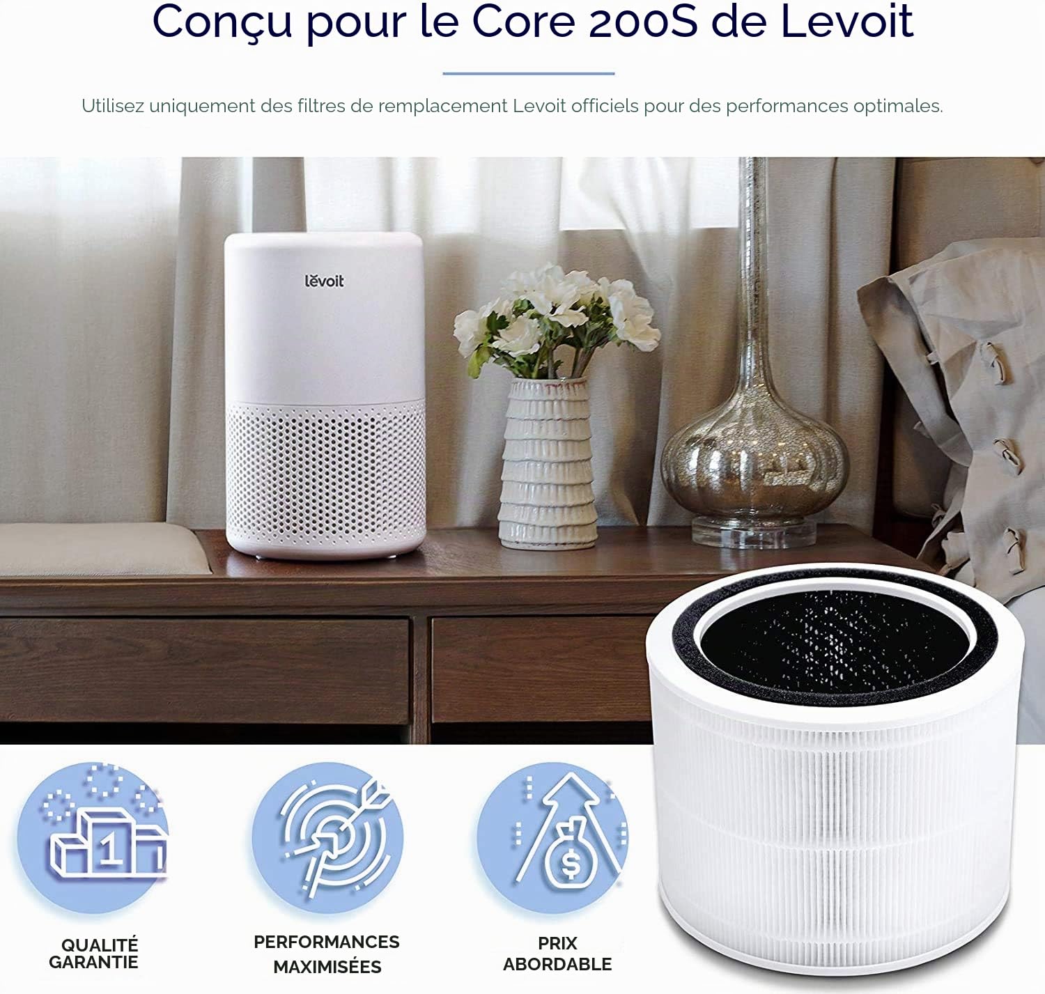 LEVOIT Core 200S-RF Filtre purificateur d'air, HEPA 3 en 1, charbon actif à haute efficacité, blanc [Classe énergétique A++]