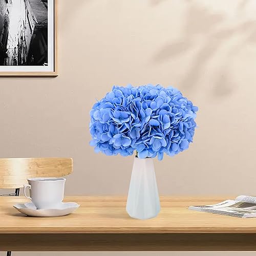 Miniatura 6 de Softflame Flores ArtificialesFalsasSintéticas - Ramo de Hortensias Color Azul Claro, Paquete de 5, Total 20 Cabezas, para Boda, Hogar, Fiesta,