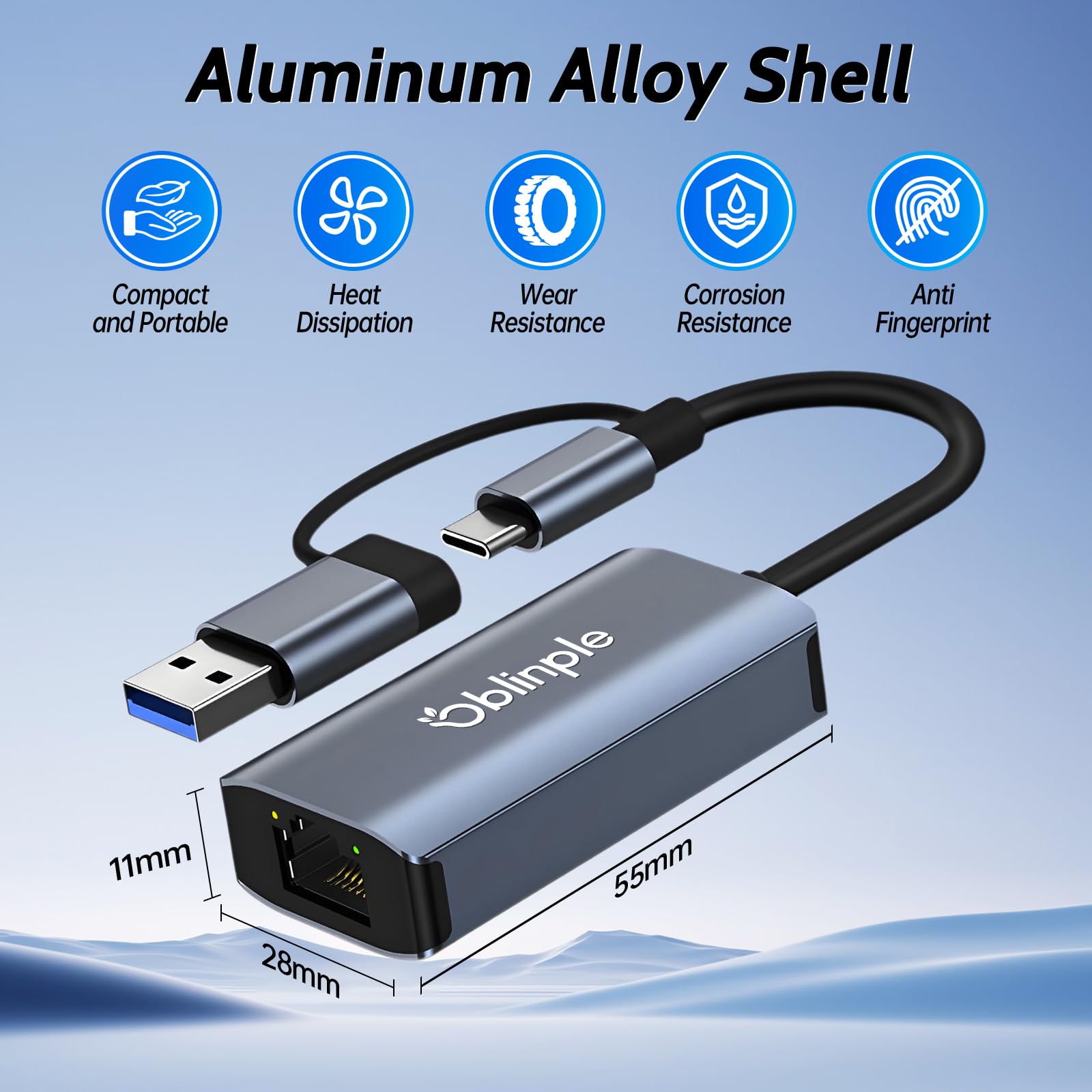 Adaptateur USB C Vers Ethernet Gigabit - 1000 Mbps - Plug & Play - Compatible Windows, Mac, Linux - RJ45