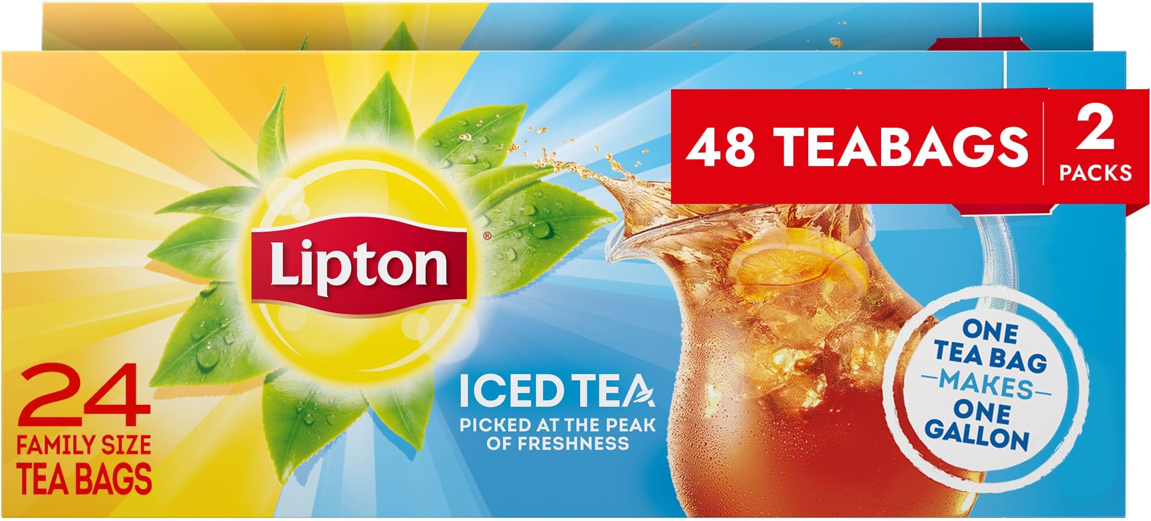 Lipton Unsweetened Iced Tea Bags, Gallon-Sized Zero Calories, 48 Total Tea Bags (24ct - Pack of 2)