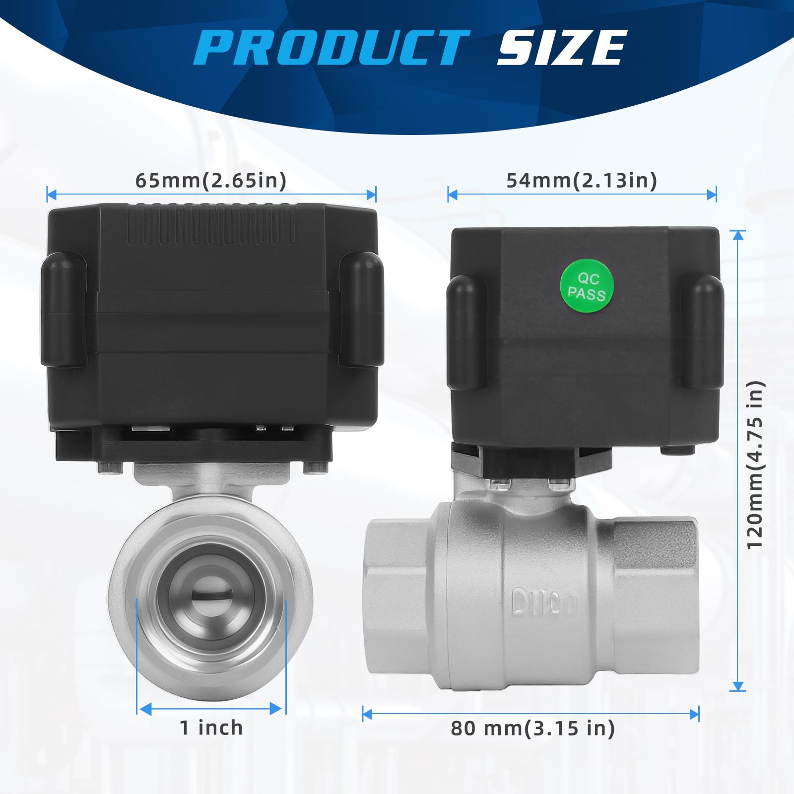 Zmotoryzowany zawór kulowy - 2,5 cm elektryczny zawór kulowy ze stali nierdzewnej z pełnym portem, 9-24 V AC/DC i 3 przewodami, 2 punkty