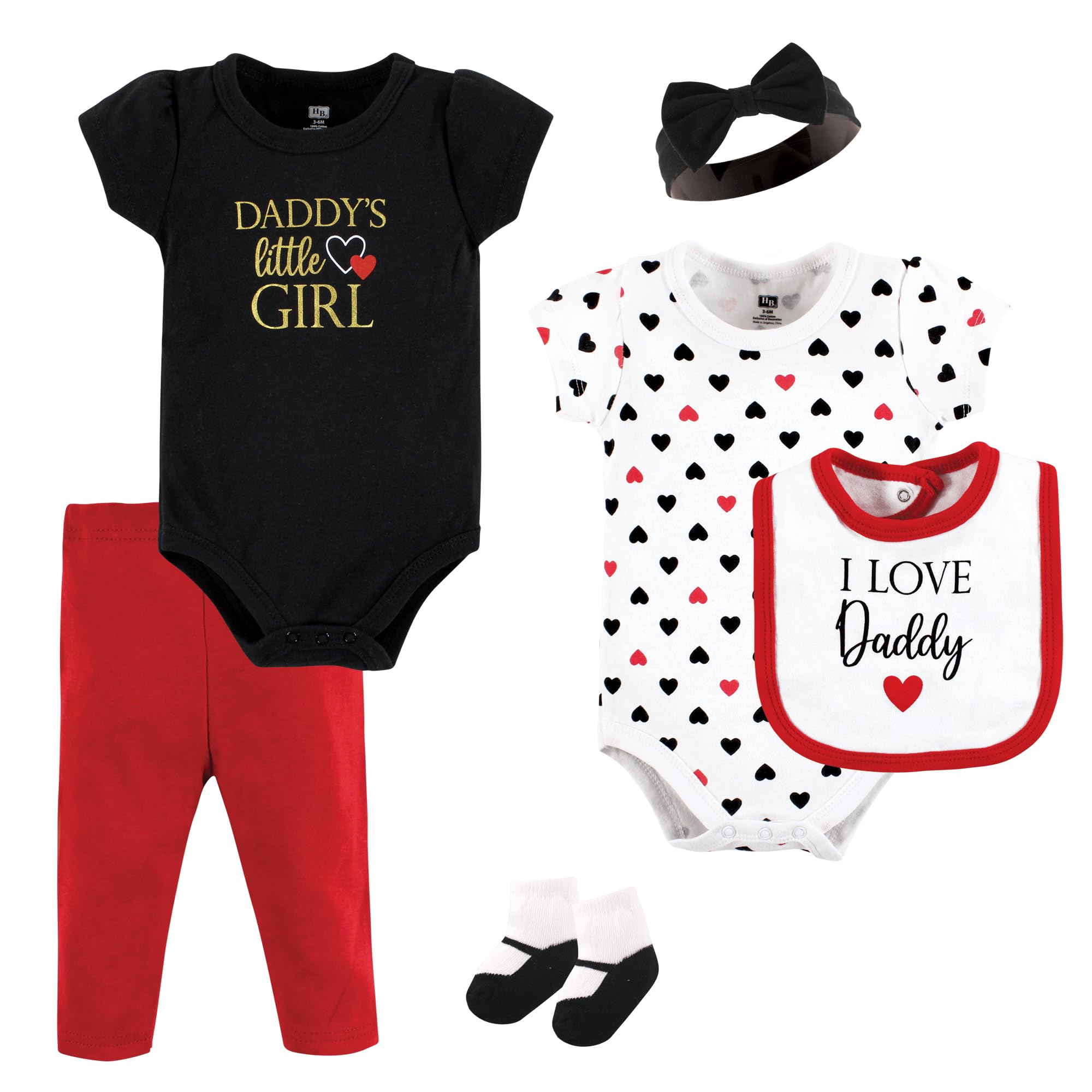 Hudson baby Cotton Layette Set Conjunto algodón Unisex para bebé de 3 a 6 Meses, Color Rojo y Negro para Bebés