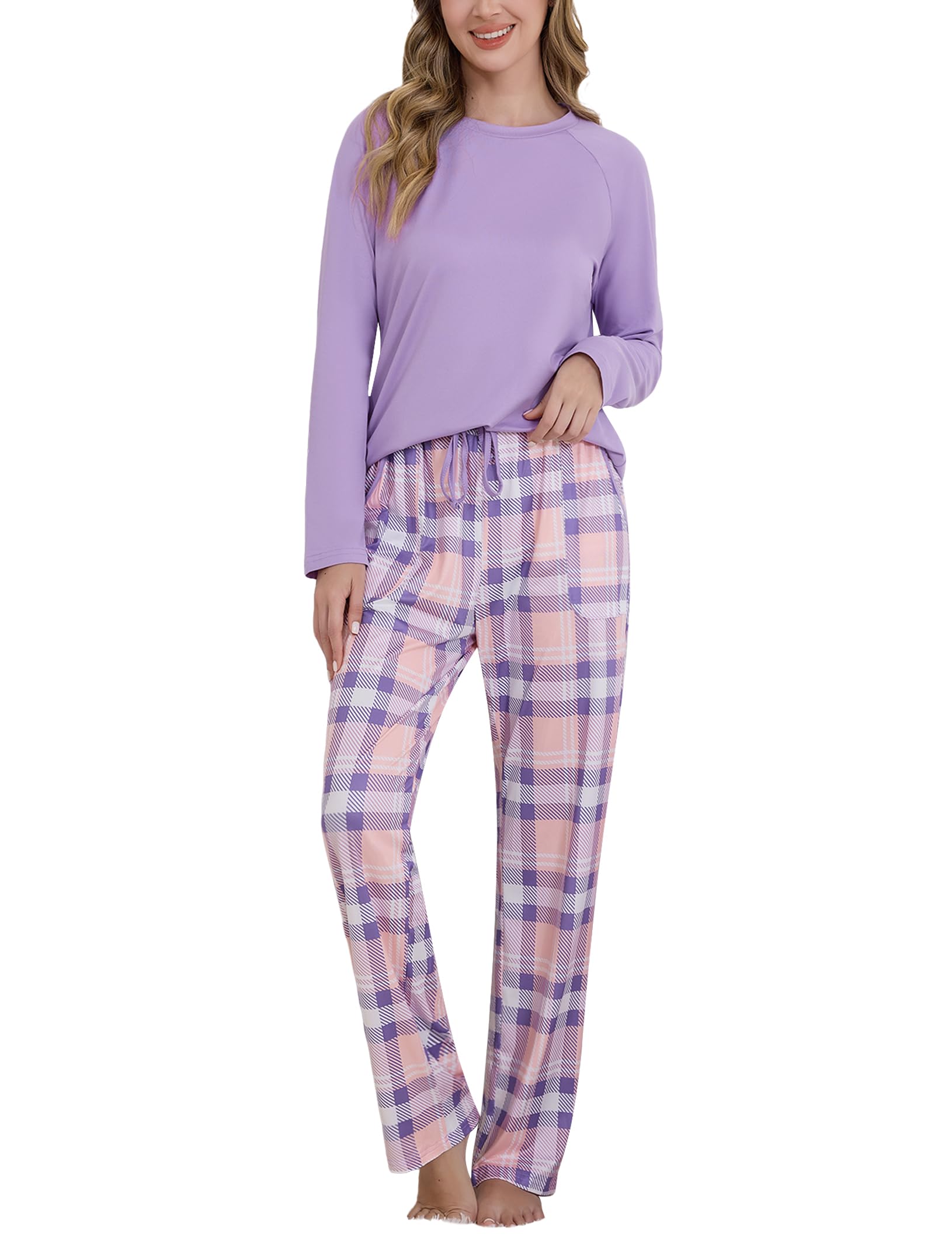 Matching Pajamas for Couples Men & Women Long Sleeve Plaid Pjs Loungewear Pjs Set with Pockets S-3XL