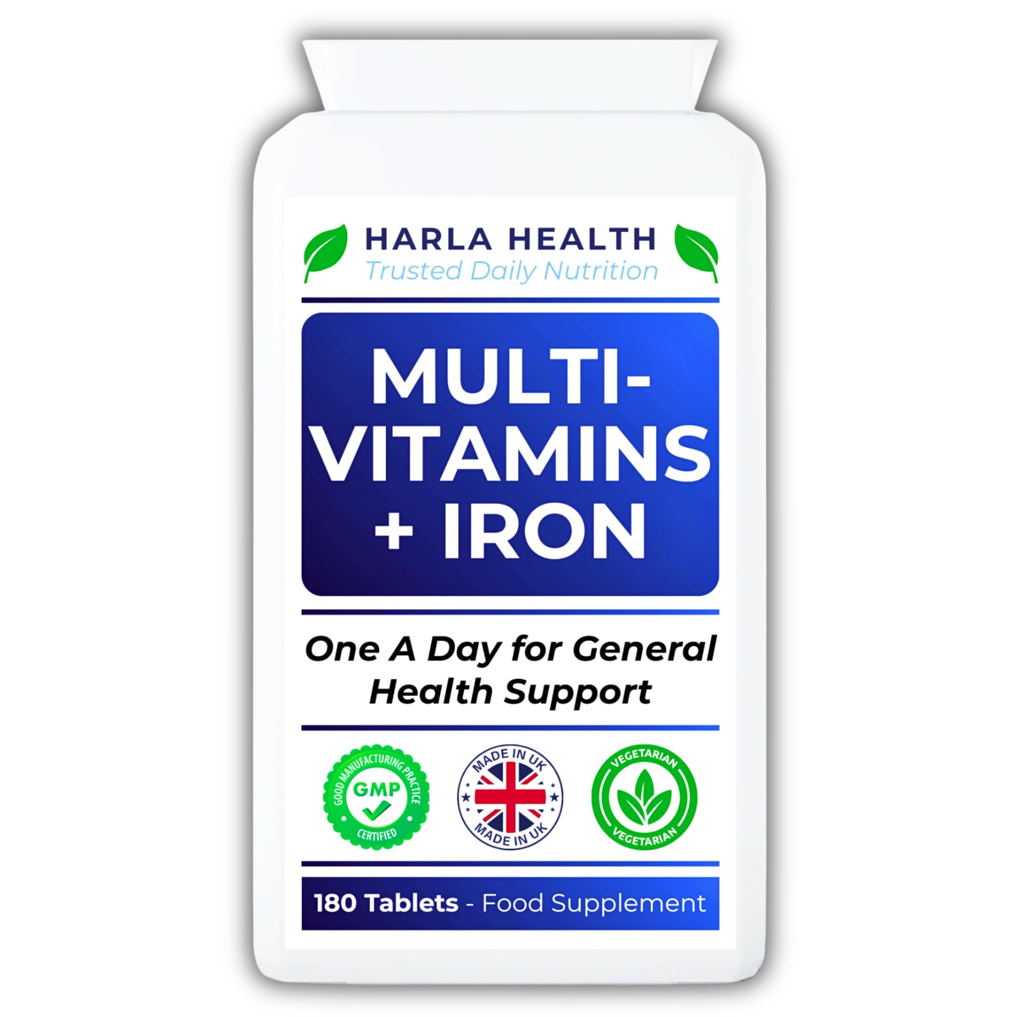 Multivitamins with Iron – 180 Vegetarian Tablets (6-Month Supply) | Daily Energy, Immune Support & Overall Wellbeing for Men & Women | UK Made, GMP Certified