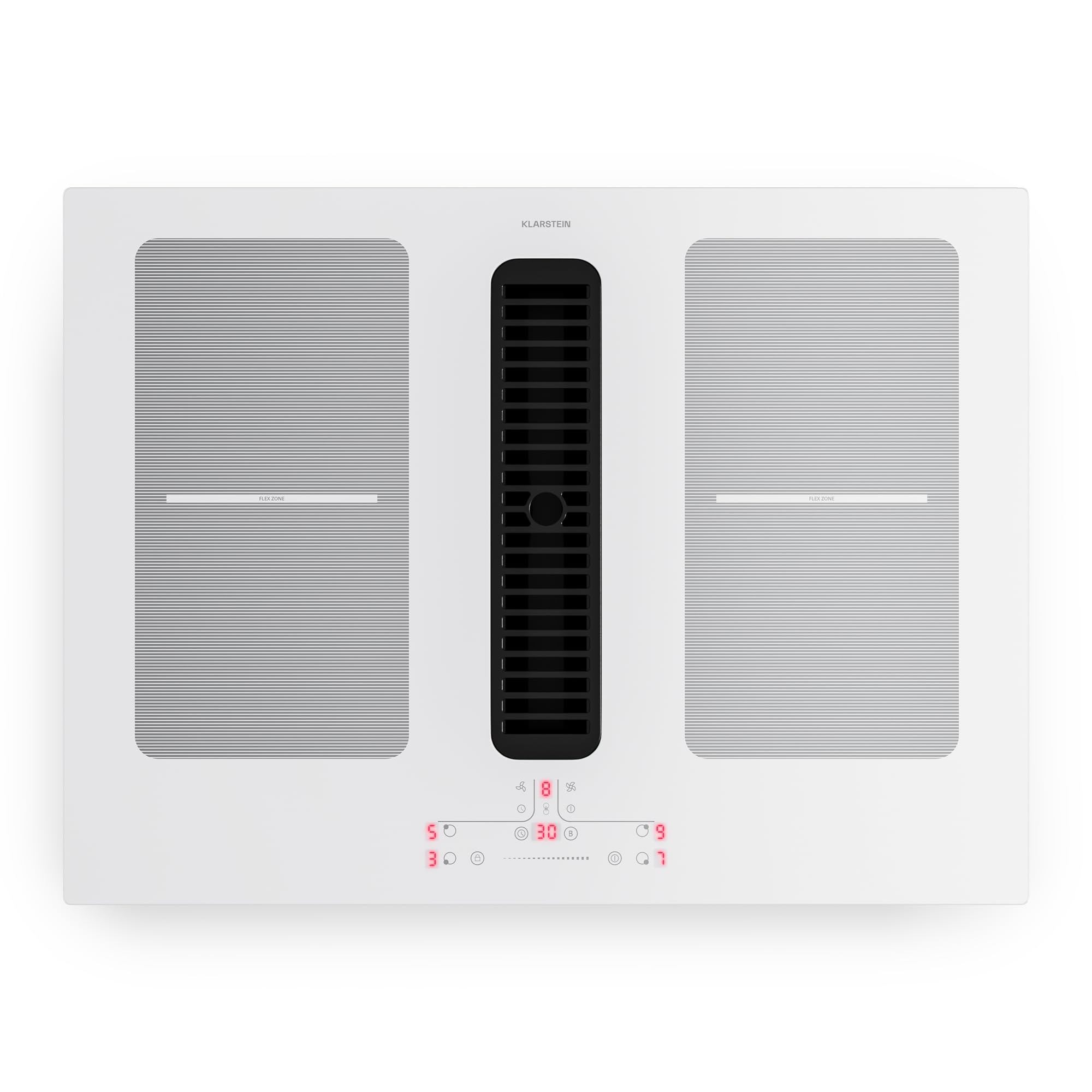 Klarstein Full House Plaque Induction Avec Hotte Intégrée - 4 Zones, 7335W Boost, Commande Tactile, Zones Flexibles, Minuterie, Sécurité Enfants, Vitrocéramique 70cm, Plaque Aspirante, White