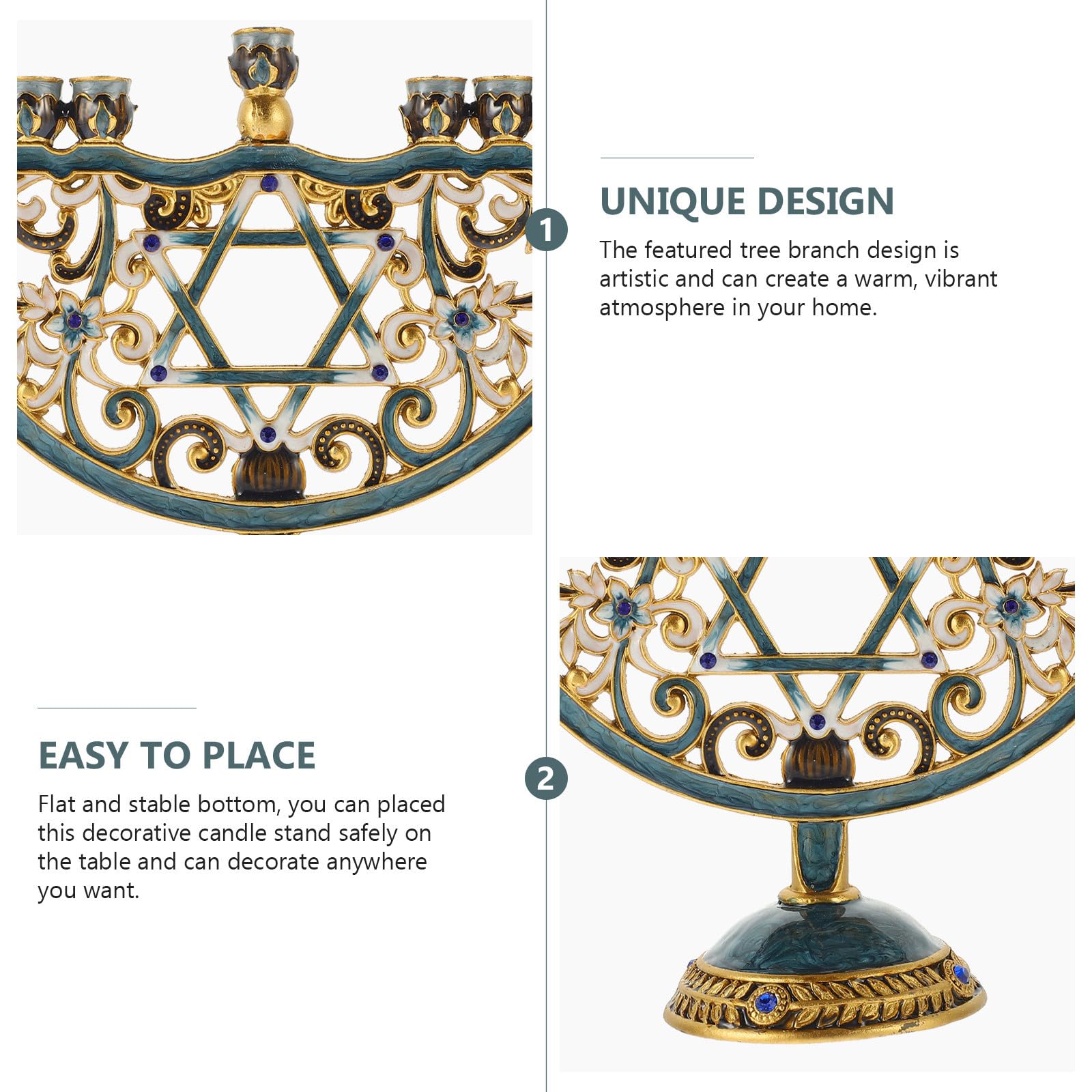 Candelabro Judío de 9 Brazos en Aleación, Decoración de Mesa para Hanukkah | Adorno de Estilo Retro, Forma Especial, Uso en Cafés y Ocasiones Diversas, Pieza Estable para Escritorio