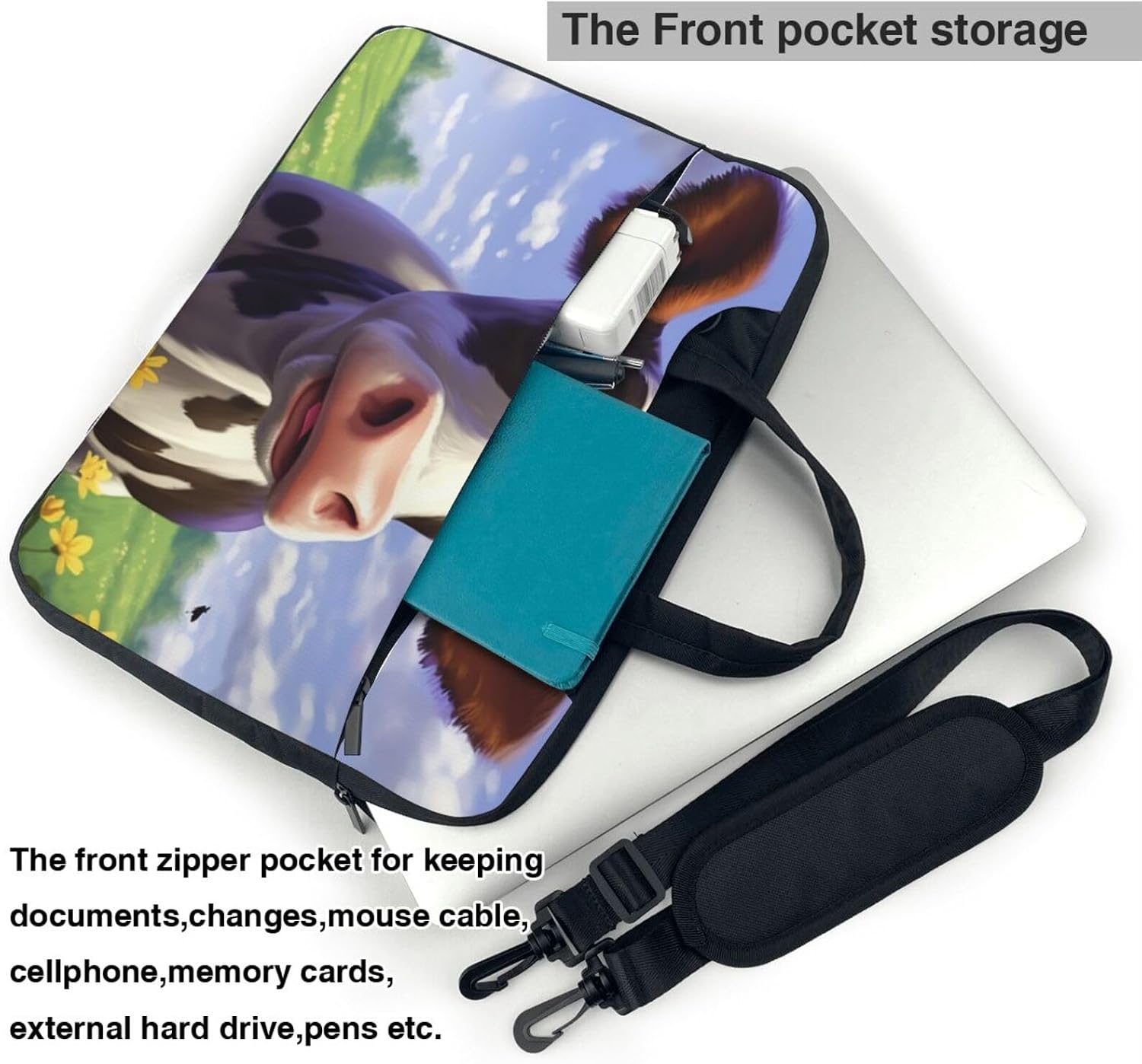 Laptop Bag Cute Cow Messenger Shoulder Bag for Laptop or Tablet Carrying Case image 4