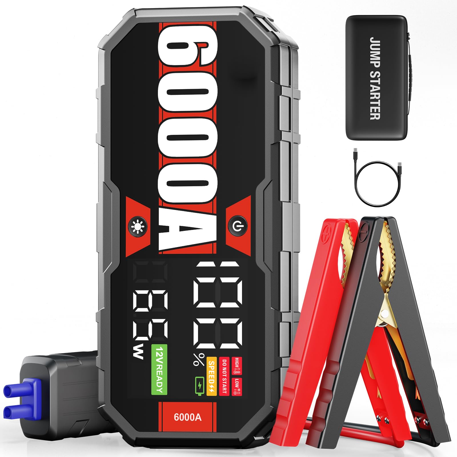 JFEGWO 6000A Jump Starte 12V Car Booster Pack for 13L Gas or 13L Diesel car Battery Portable Jump
