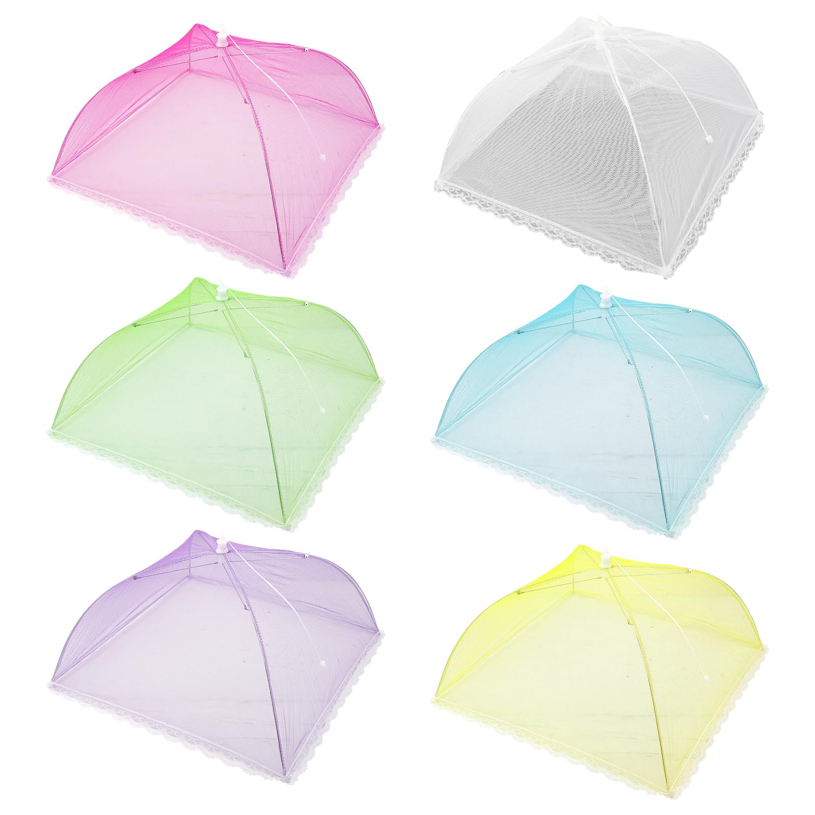 6 PCS Rich Color Food Cover Mesh Pop Up, Food Umbrella Covers Collapsible Fruit Cake Net Cover Protect Food Tent for Outdoor Picnic BBQ Party (38 x 38)