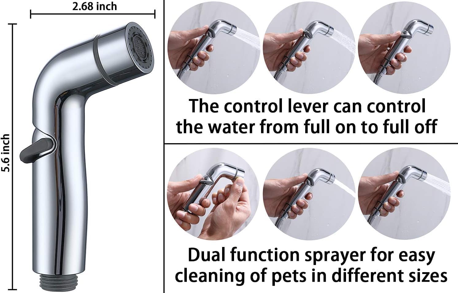 Accesorio rociador de ducha para perros para una ducha rápida y limpia de mascotas | Pulverizador multifuncional, desviador de metal, manguera extra larga de 100 pulgadas, gancho sin taladro | baño de