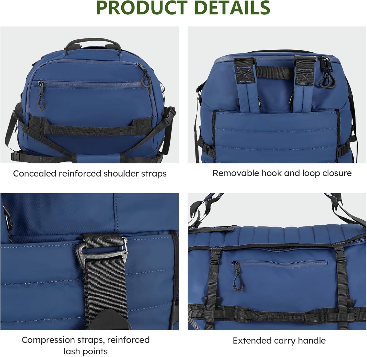 Vomgomfom 86L Foldable Duffle Bag with Wheels - Waterproof Rolling Travel Bag, Collapsible Luggage No Telescopic Handle, for Men Women Camping Sports Weekend Trips，Navy