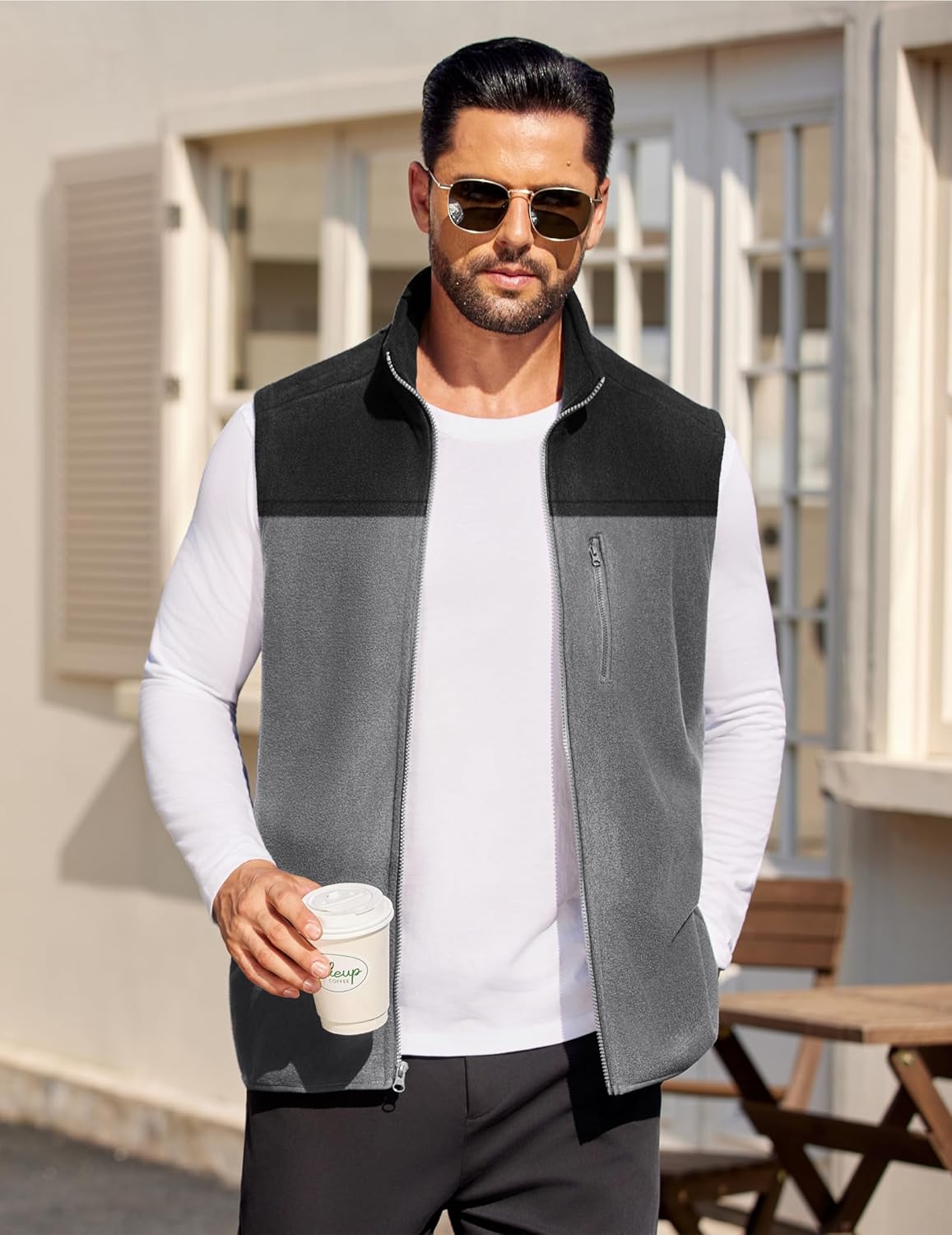 COOFANDY Men's Lightweight Fleece Vest Sleeveless Zip Up Warm Jacket Casual Outerwear Vests With Pockets - Image 2