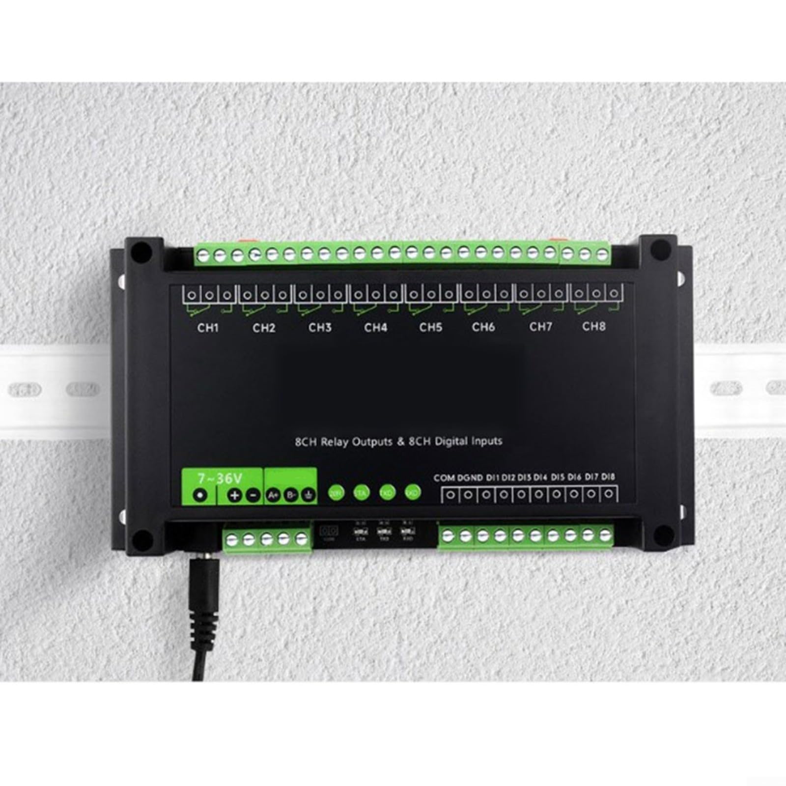 8 canali per relè per modbus per rtu RS485 7-36 V guida a coda | Alloggiamento in ABS, 7-36 V, optoaccoppiatore bidirezionale, algoritmo di decompressione, per industria e per Smart Home