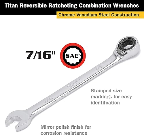 Miniatura 8 de Titan 14601 Llave combinada de trinquete reversible de 14 pulgadas, 12 puntos, 72 dientes
