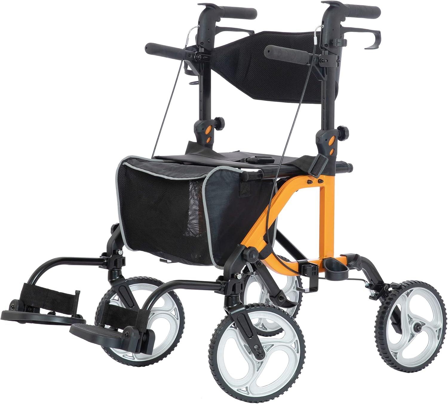 ELENKER 2 in 1 Rollator Walker & Transport Chair, Folding Wheelchair with 10” Non-Slip Wheels for Seniors, Reversible Backrest & Detachable Footrests, Orange ELENKER 2 in 1 Rollator Walker & Transport Chair, Folding Wheelchair with 10” Non-Slip Wheels for Seniors, Reversible Backrest & Detachable Footrests, Orange