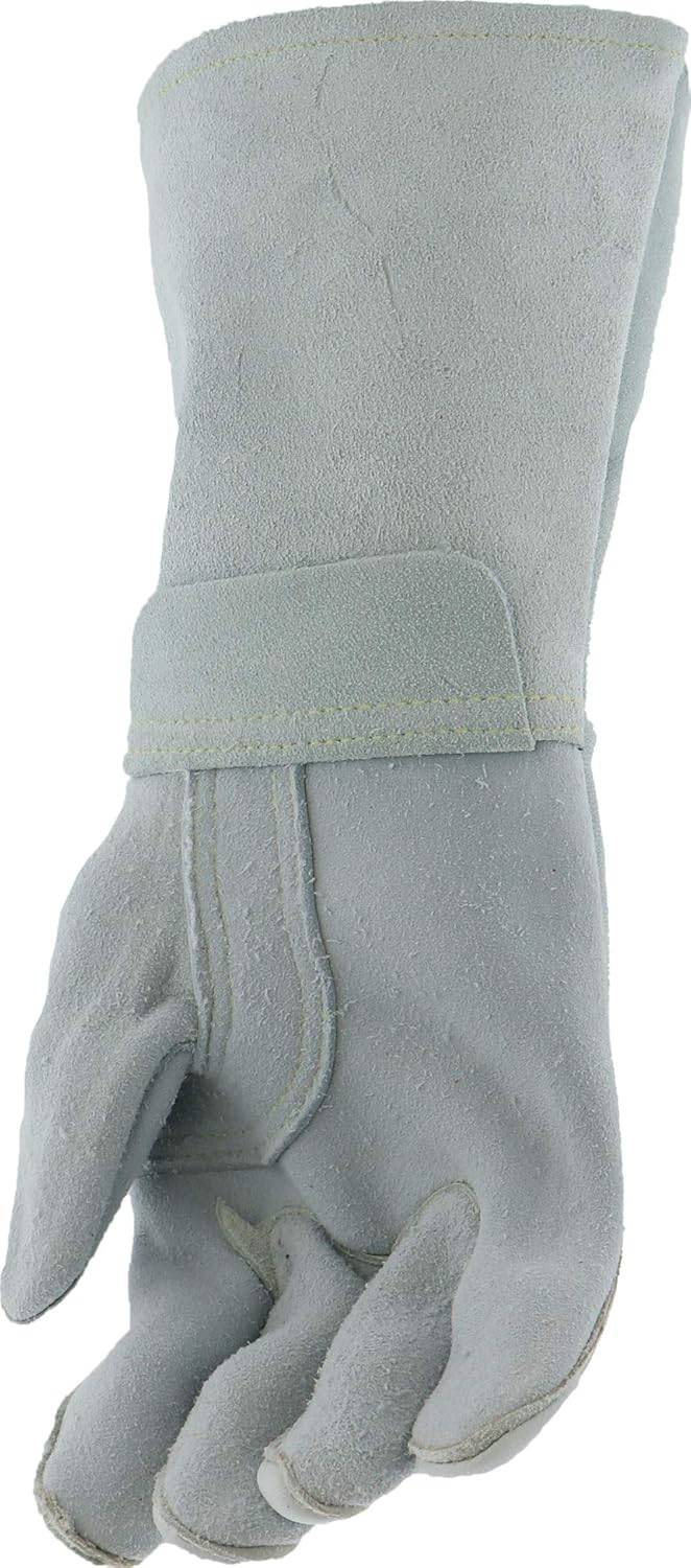 IRONCAT Premium Grade Top Grain Elkskin Leather Welder's Glove, Cotton/Foam Lining, Gauntlet Cuff, White