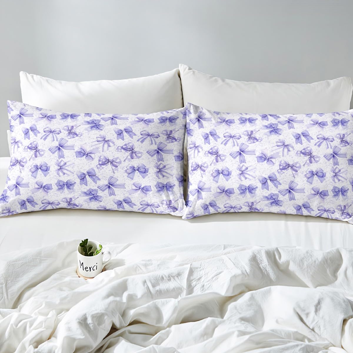 Feelyou Girls Cartoon Bowknot Decoration Girly Comforter Cover Toddler Size Purple Bow Tie Butterfly Knot Princess Bedding Set Watercolor Bow Patchwork Duvet Cover with 1 Pillowcase