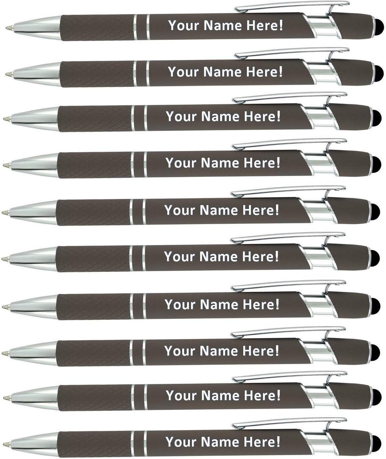 Personalized Stylus Pens with Custom Text-Bulk-85 Pack-Capactive Styli pen with Ballpoint-Soft Rubberized Pen- Sensitive rubber tip for Your Phone- compatible with most touch screen Devices- Grey