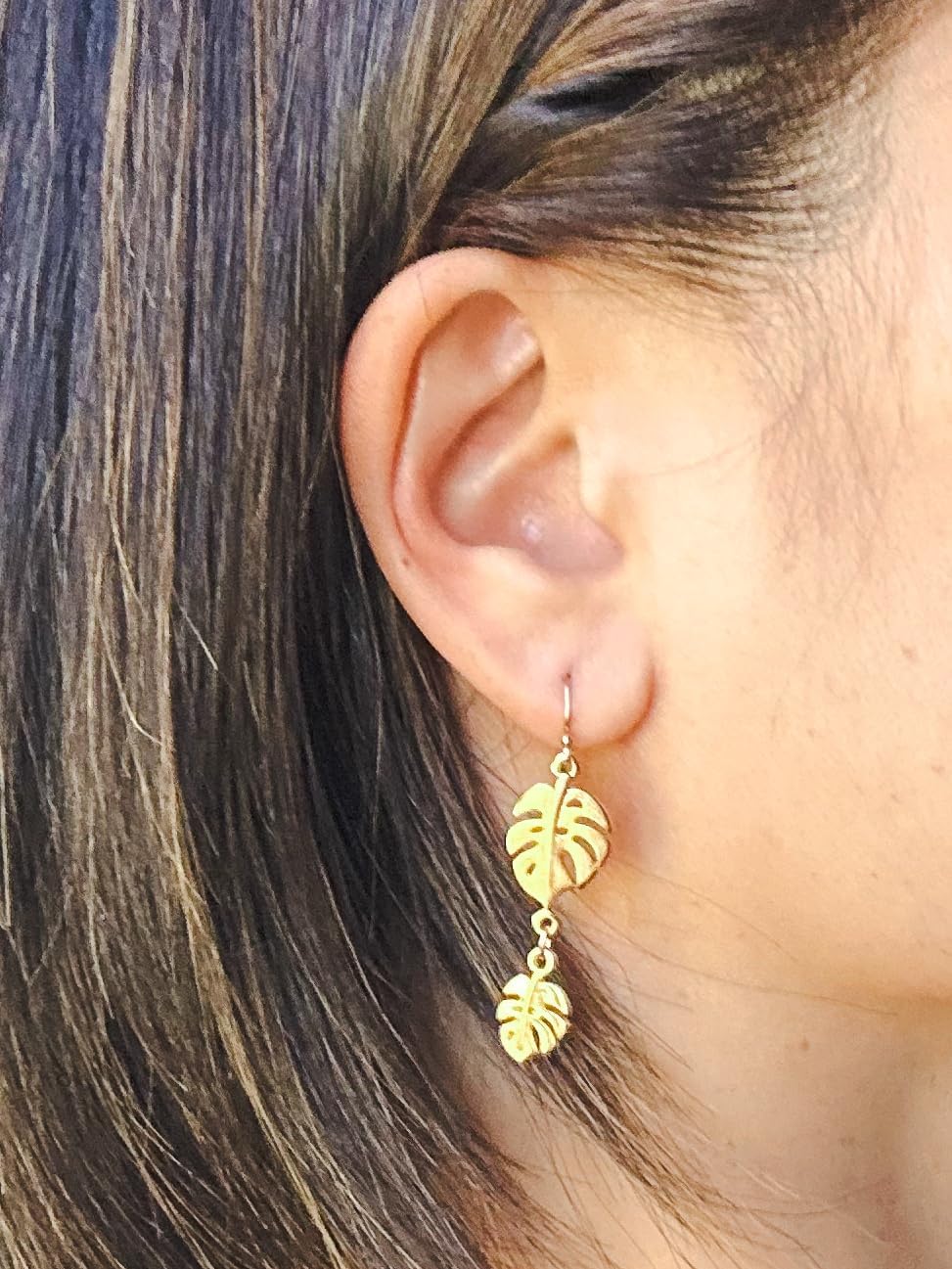 Monstera Leaf Earrings - Handmade Tropical Earrings with Double Monstera Leaves - Hypoallergenic 14K Gold-filled Ear Wire for Women and Girls - Trendy Fun Summer Jewelry - Image 2