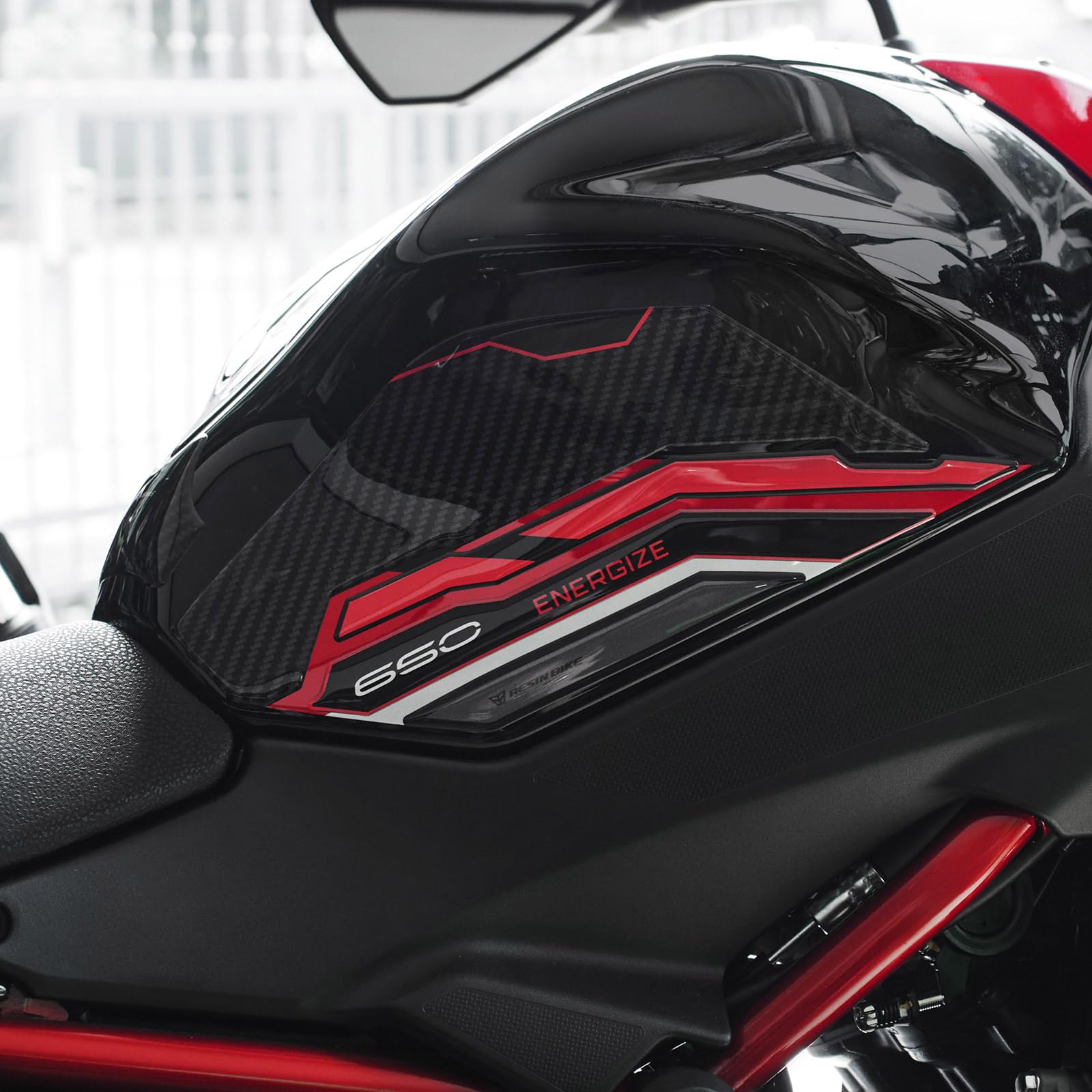 Resin Bike Motorcycle 3D Stickers Compatible with Kawasaki Z650 2024 Candy Persimmon Red/Ebony. Bike Tank Side Protector from Impact and Scratches. Sticker 3D Resin Gadget Moto