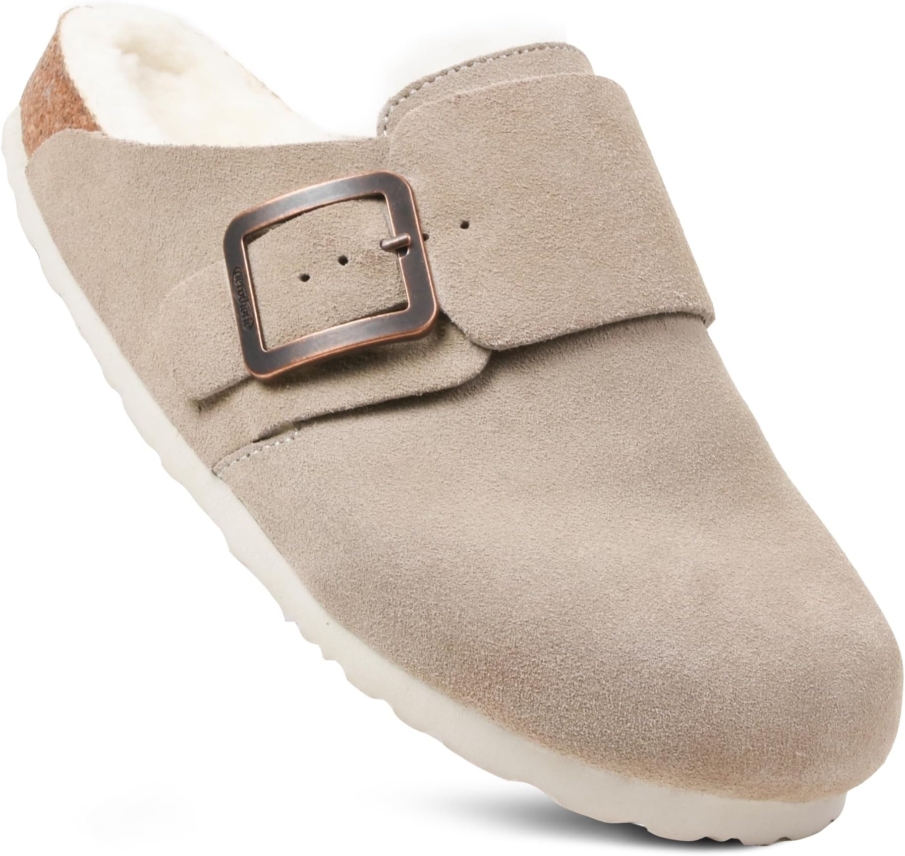 Genuine Leather Fur Lined Clogs for Women with Arch Support Memory Foam Soft Cork Foodbed All-Day Wear Casual Comfort Potato Shoes Mules