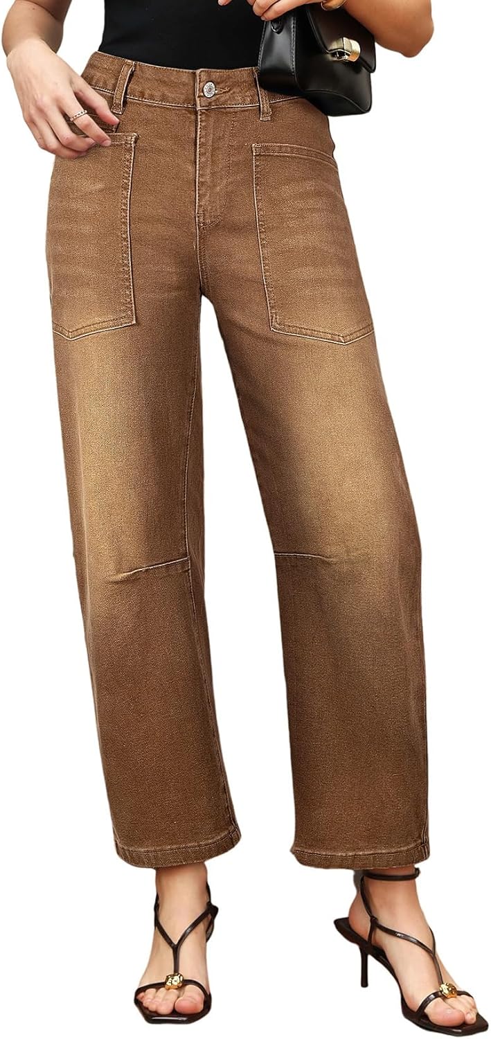 EVALESS Womens Baggy Barrel Jeans High Waisted Wide Leg Boyfriend Denim Ankle Pants - Image 5