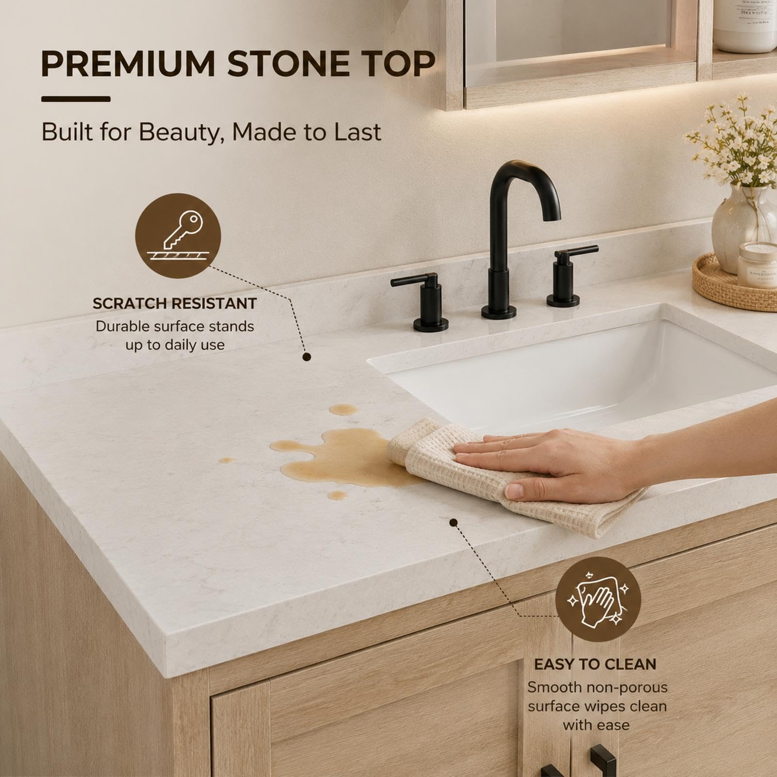 Moderno doppio lavabo galleggiante da bagno – Design a parete con specchio anti-appannamento, spazioso Sto in legno massello, facile da installare e funzionale