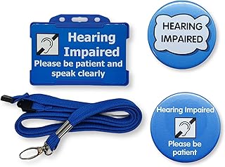 Hearing Impaired Alert and 2 badges- Hearing Impairment - Deaf - Hidden Disability ID Card - Lanyard - Disability Awareness