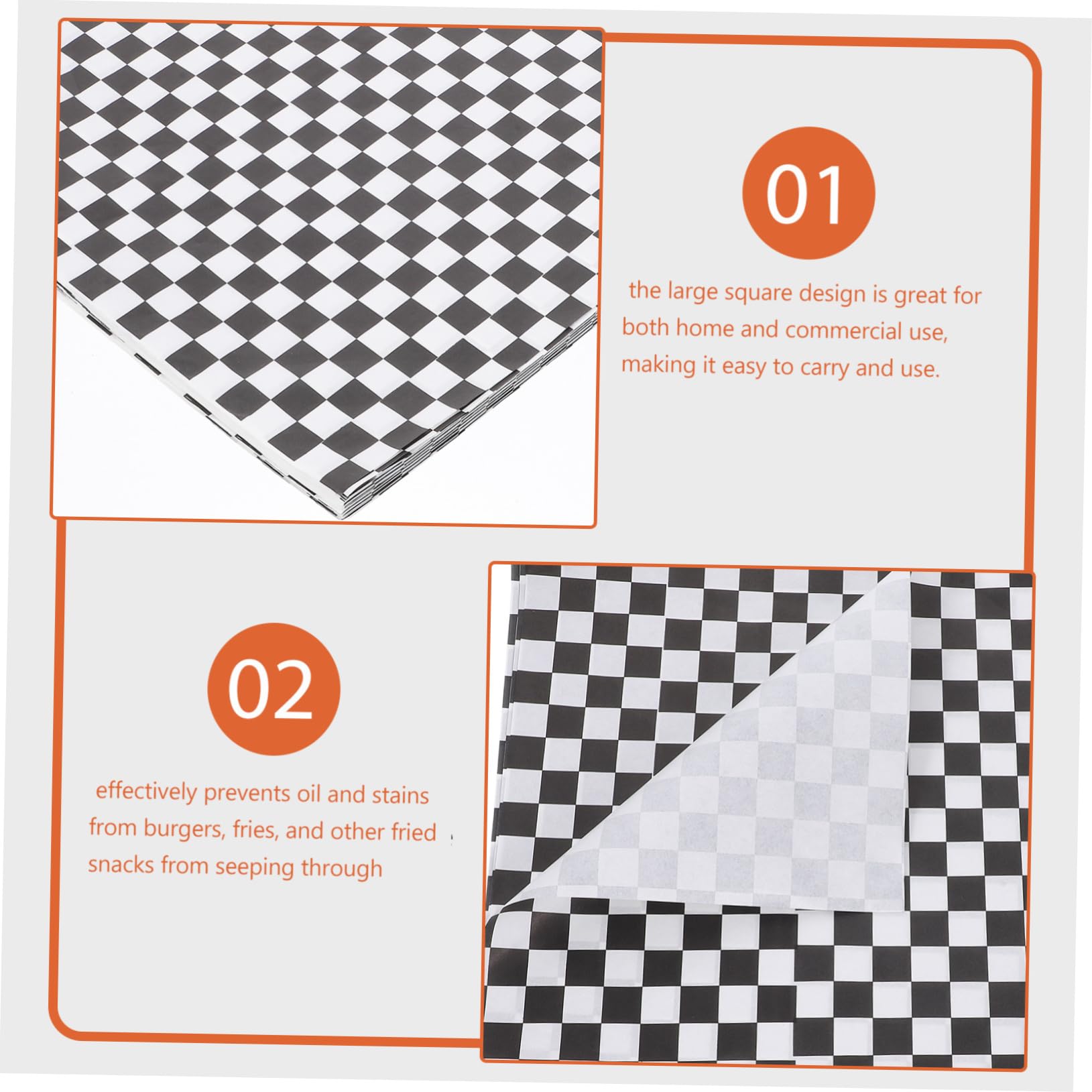 Schwarz Weiß Karierte Ölpapier Bögen 200 Stück, Papier, Quadratisch