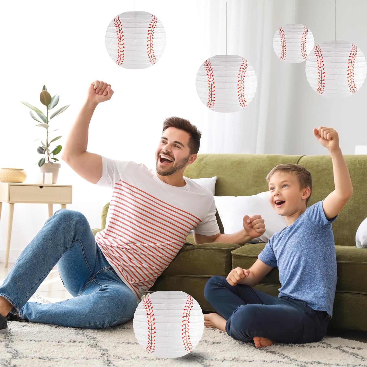 Baseball Party Decorations White Hanging Paper Lanterns for Sports Birthday Party Baby Shower Super Bowl Party Decorations Classroom Decor Pack of 10